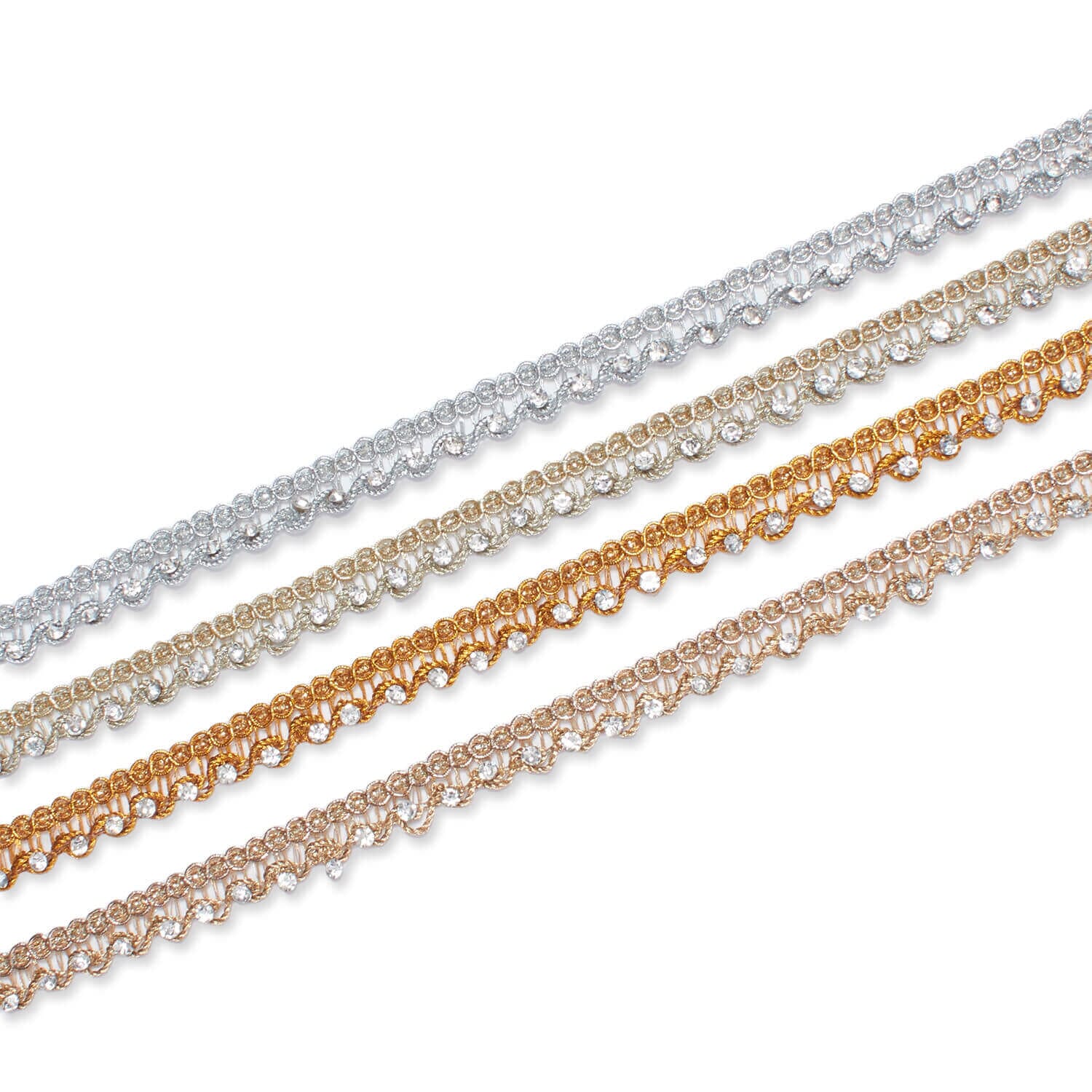 1/2 Inch Glitter Rhinestone Metallic Corded Lace Trim (9.8 Yards / 9 Meters)
