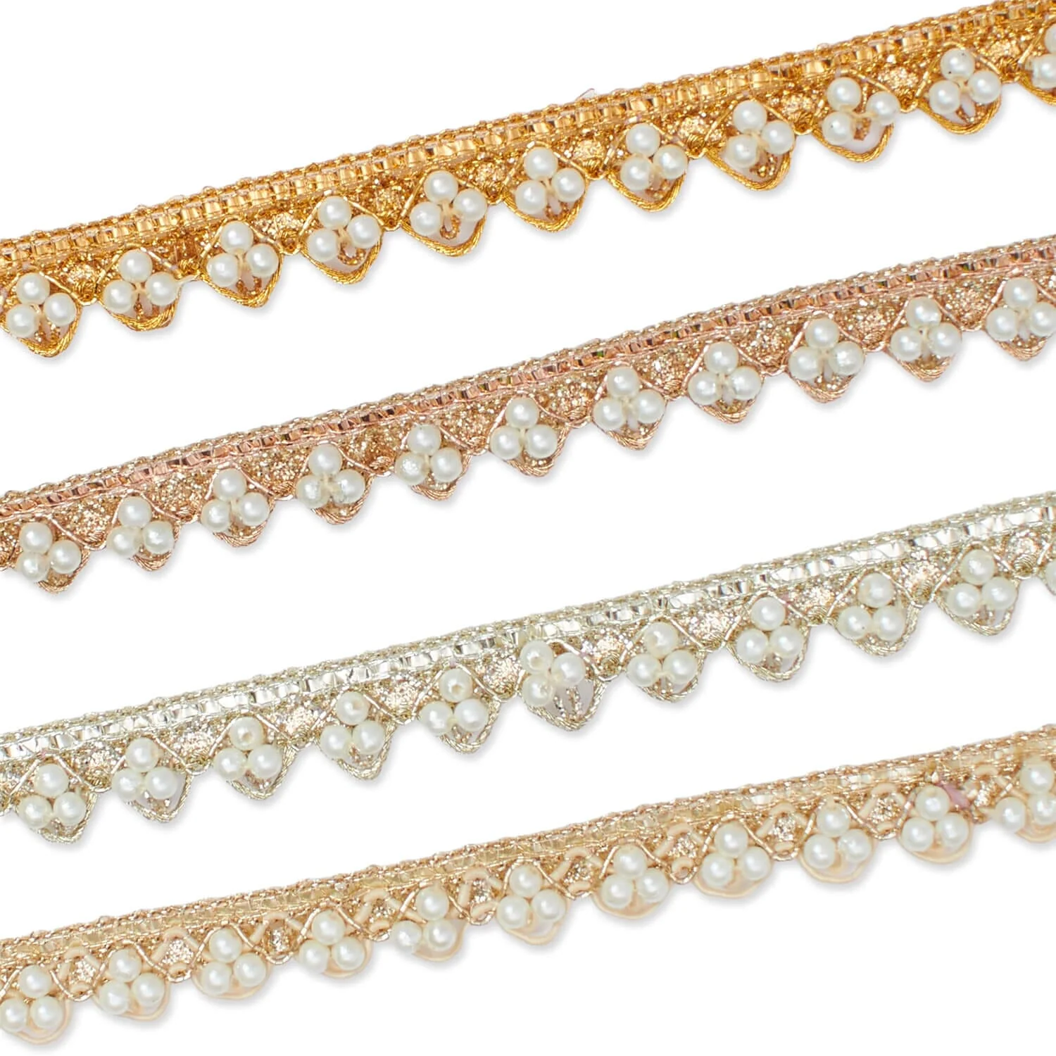 1/2 Inch Metallic Ribbon & Cording On Pearly Beaded Fabric Trim