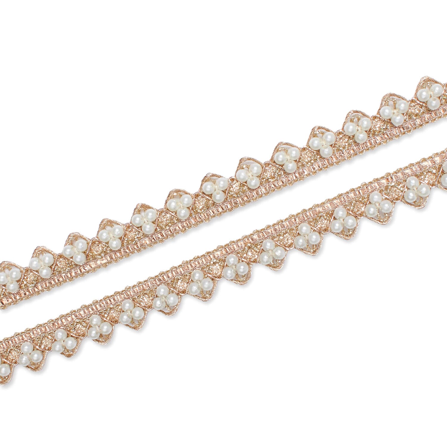 1/2 Inch Metallic Ribbon & Cording On Pearly Beaded Fabric Trim - Image 9