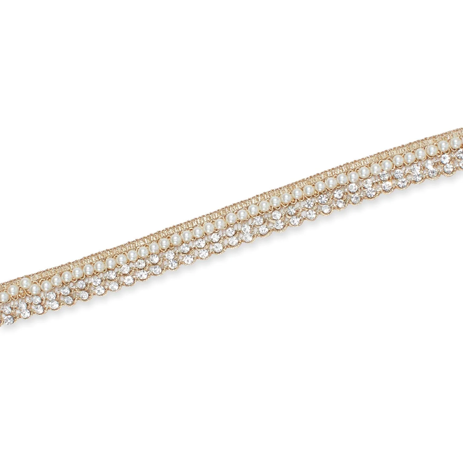 1/2 Inch Pearly Diamond Rhinestone Metallic Ribbon Fabric Trim - Image 8