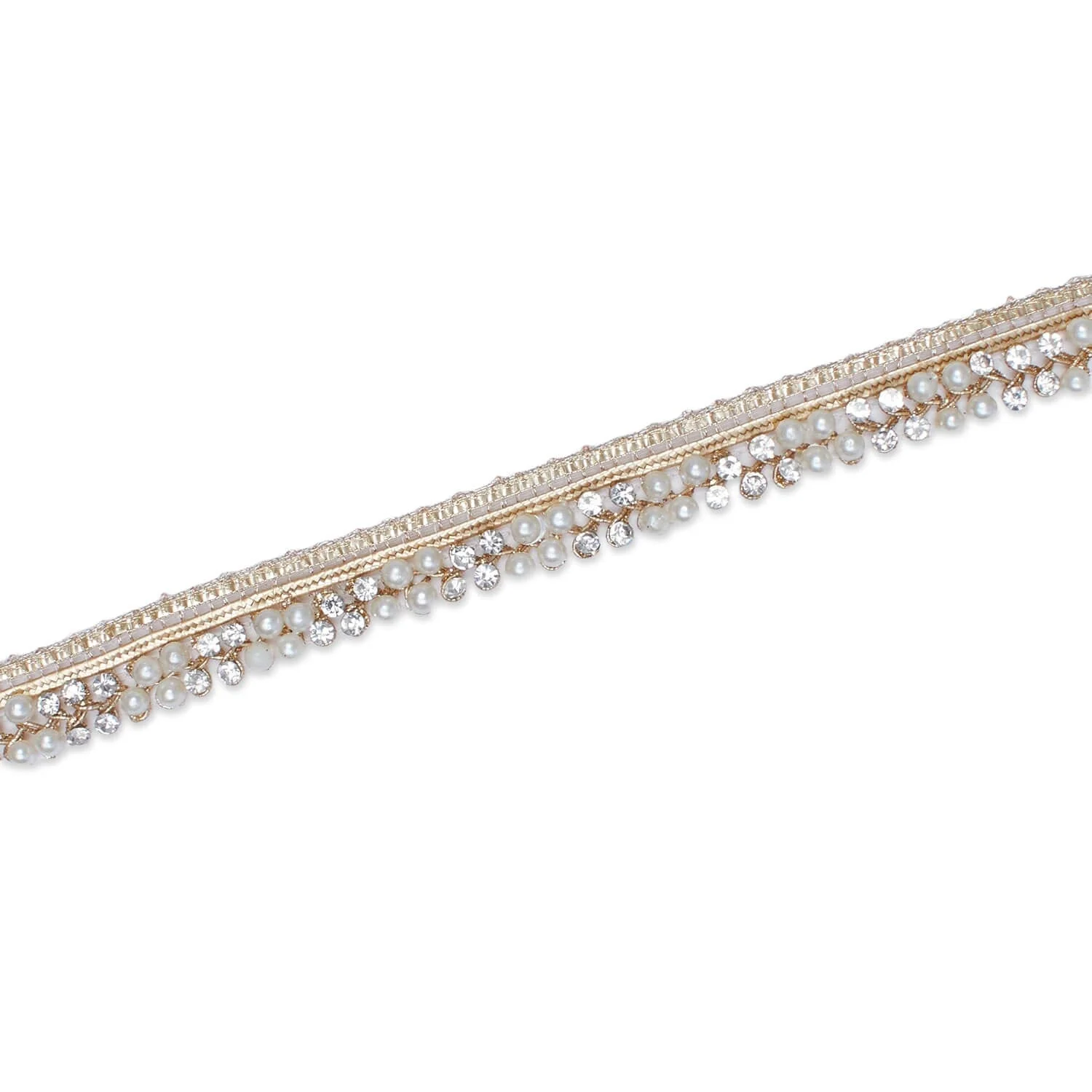 1/2 Inch Pearly Rhinestone Metallic Cording On Braided Trim - Image 2