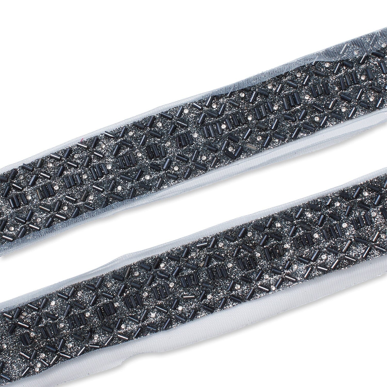 1.25 Inch Beaded Rhinestone Glitter Infused Iron On Single Fold Mesh Fabric Trim - Image 12