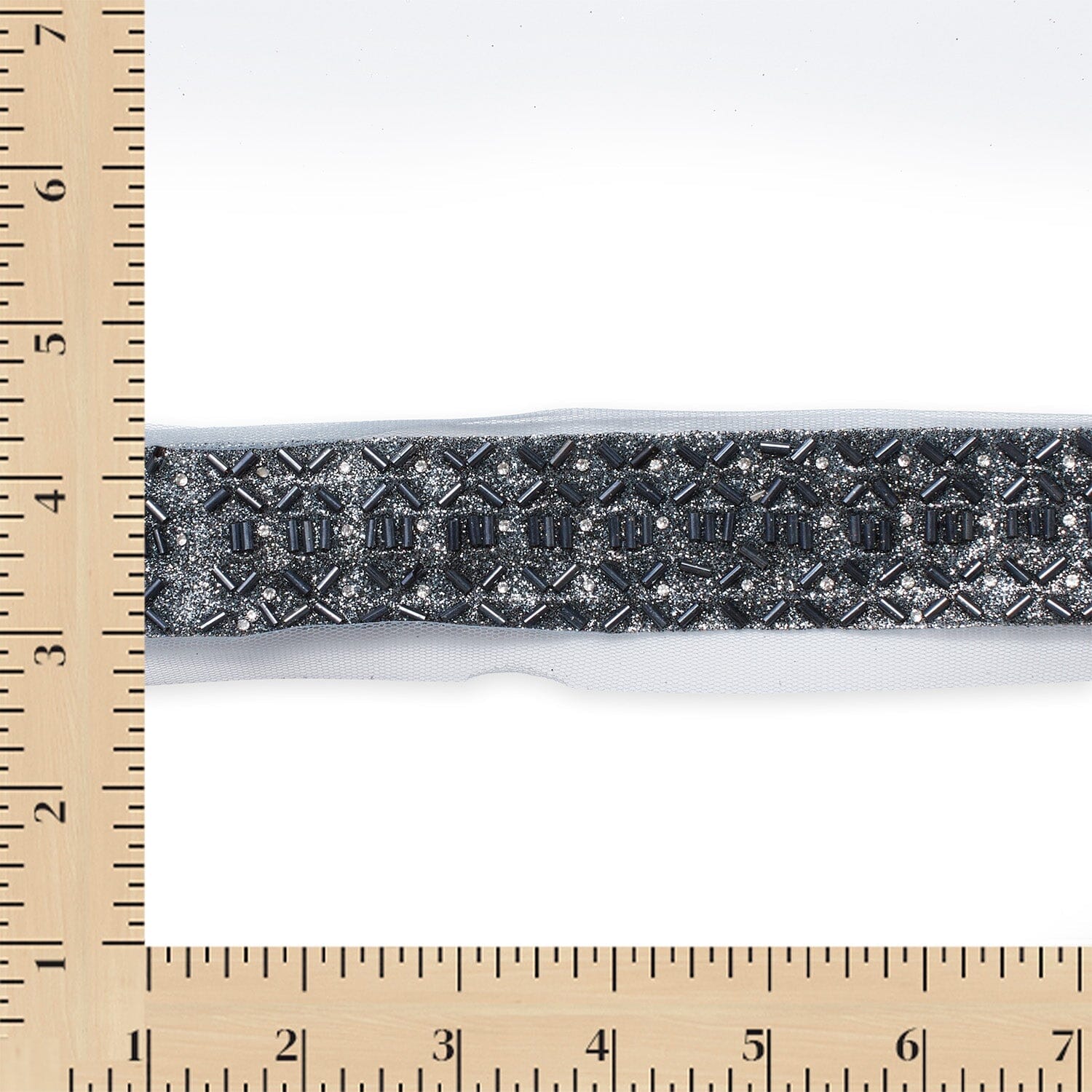1.25 Inch Beaded Rhinestone Glitter Infused Iron On Single Fold Mesh Fabric Trim - Image 13