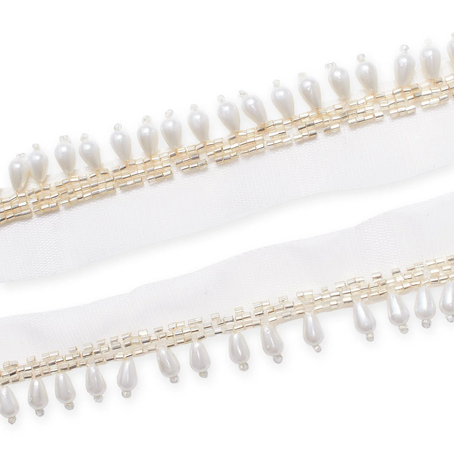 1.25 Inch Beaded Tassel Fringe On Sheer Mesh Fabric Trim - Image 6