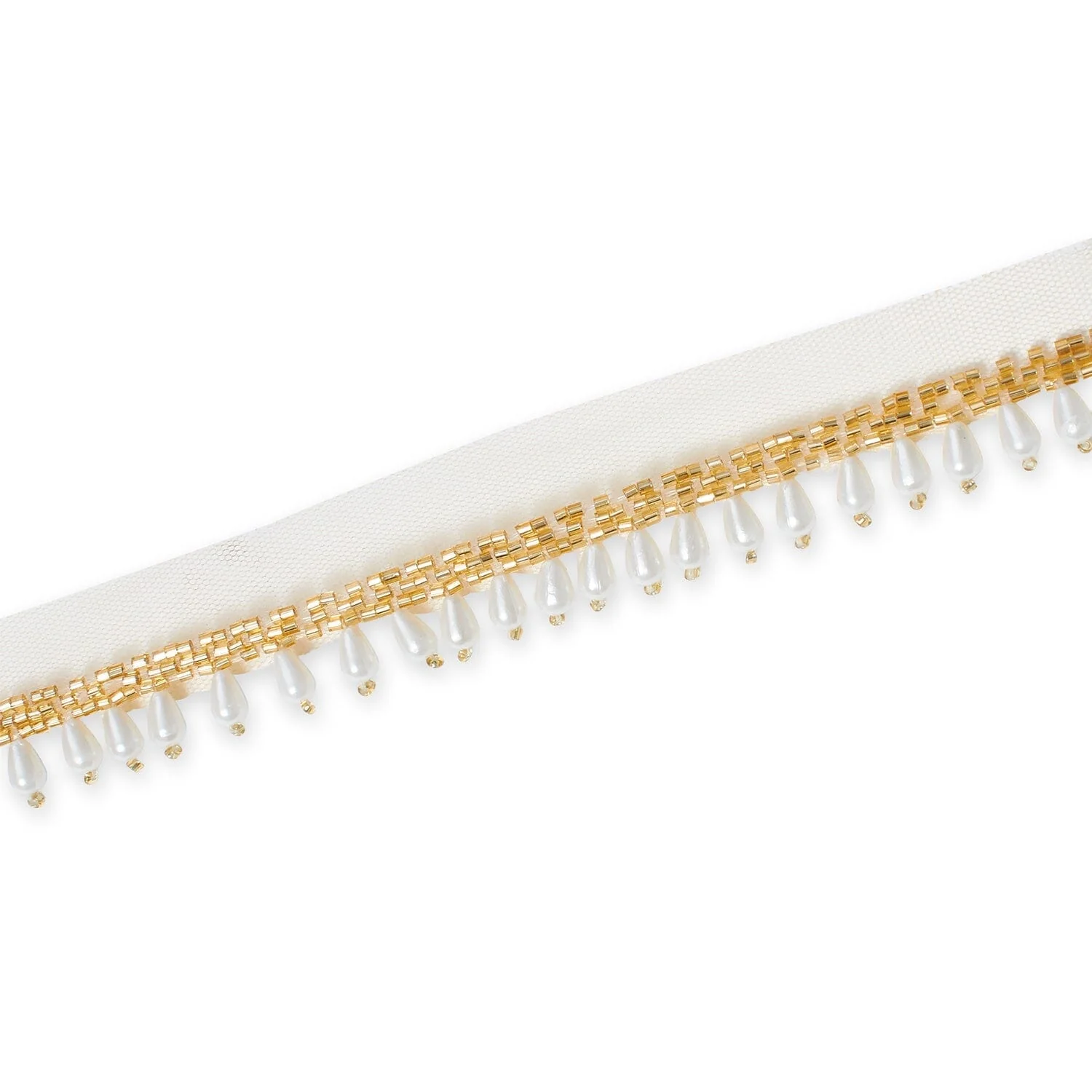 1.25 Inch Beaded Tassel Fringe On Sheer Mesh Fabric Trim - Image 8