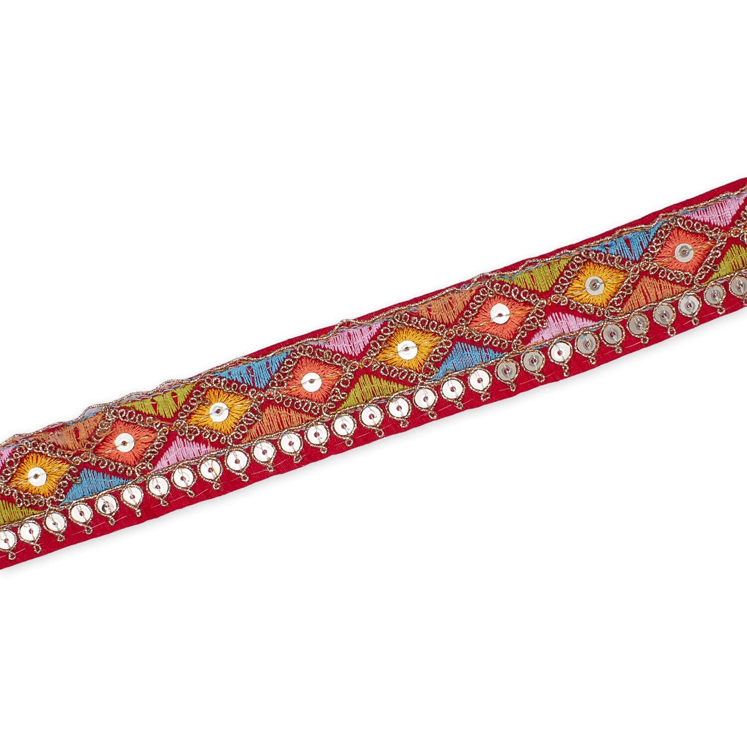 1.25 Inch Diamond Geometric Sequined Metallic Corded Embroidered Trim (9.8 Yards / 9 Meters) - Image 14