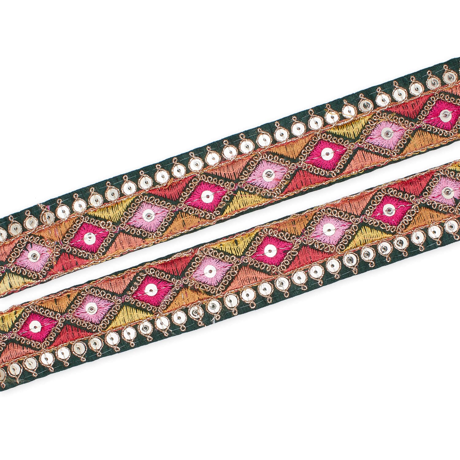 1.25 Inch Diamond Geometric Sequined Metallic Corded Embroidered Trim (9.8 Yards / 9 Meters) - Image 18