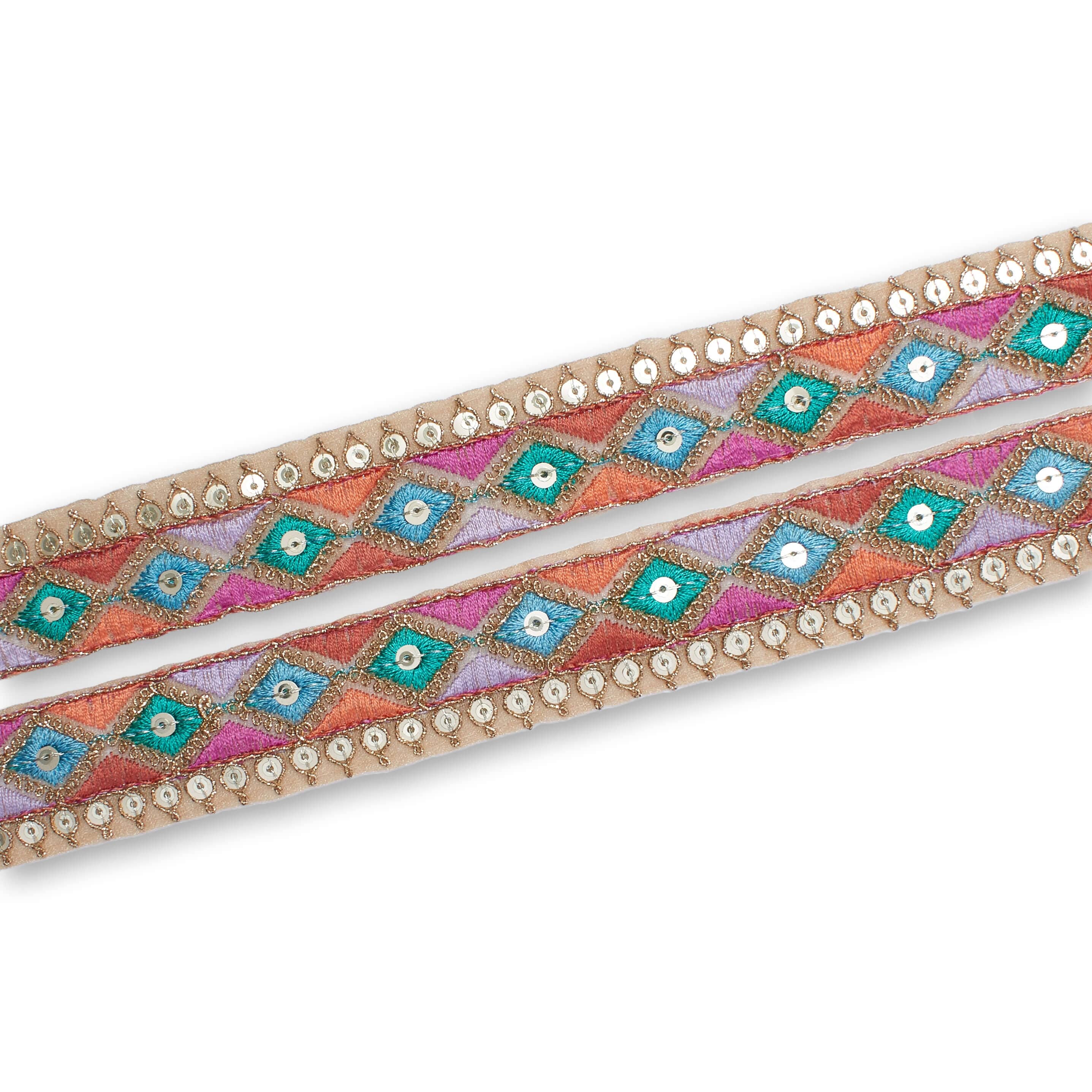 1.25 Inch Diamond Geometric Sequined Metallic Corded Embroidered Trim (9.8 Yards / 9 Meters) - Image 21
