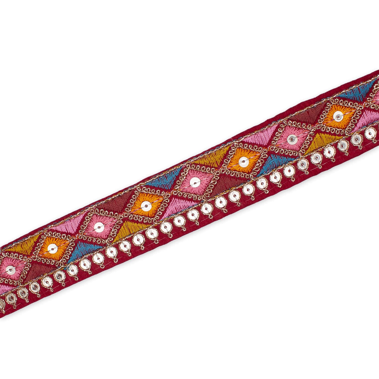 1.25 Inch Diamond Geometric Sequined Metallic Corded Embroidered Trim (9.8 Yards / 9 Meters) - Image 23