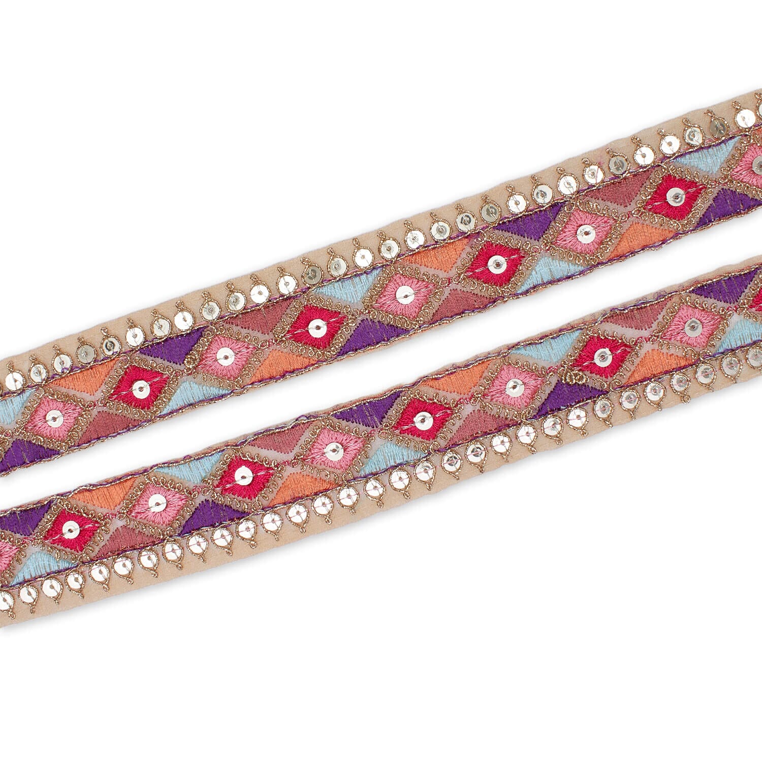1.25 Inch Diamond Geometric Sequined Metallic Corded Embroidered Trim (9.8 Yards / 9 Meters) - Image 9