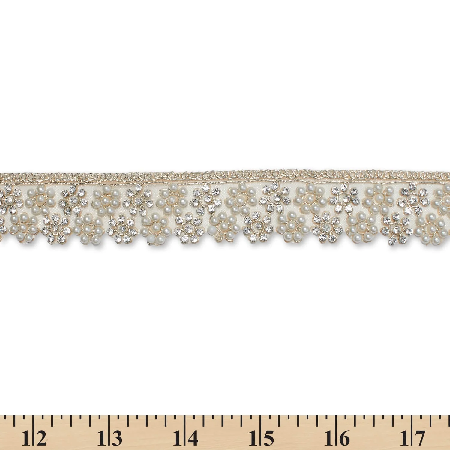 1.25 Inch Floral Beaded Rhinestone Corded Mesh Trim (9.8 Yards / 9 Meters) - Image 4