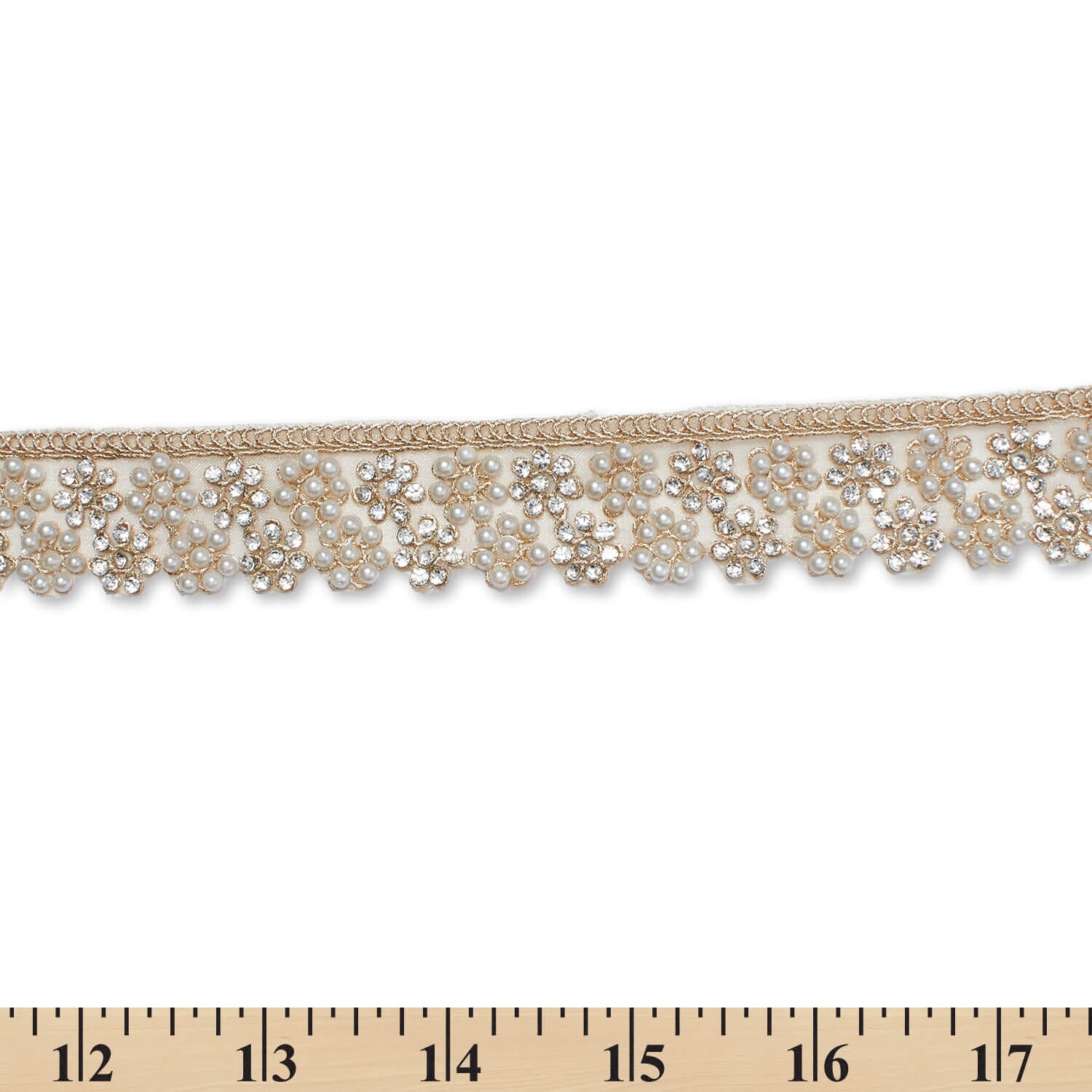 1.25 Inch Floral Beaded Rhinestone Corded Mesh Trim (9.8 Yards / 9 Meters) - Image 7