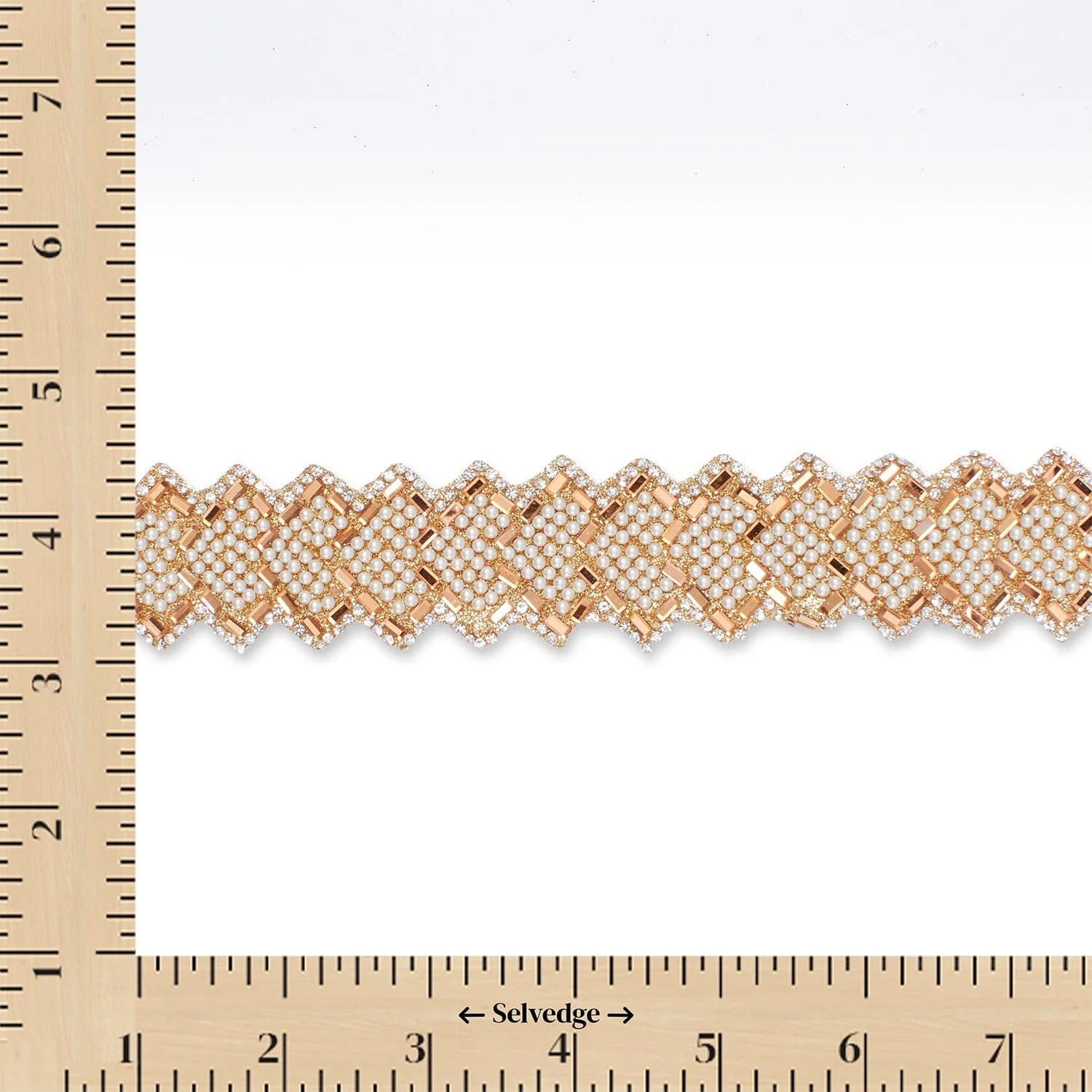 1.25 Inch Pearly Rhinestone Glitter Infused Iron On Scalloped Mesh Fabric Trim - Image 10