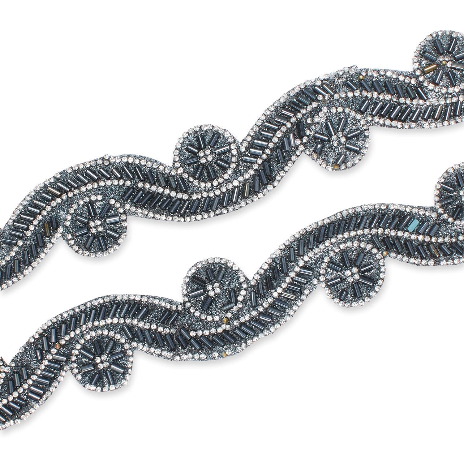 1.5 Inch Beaded Rhinestone Glitter Infused Iron On Sheer Fabric Trim - Image 12
