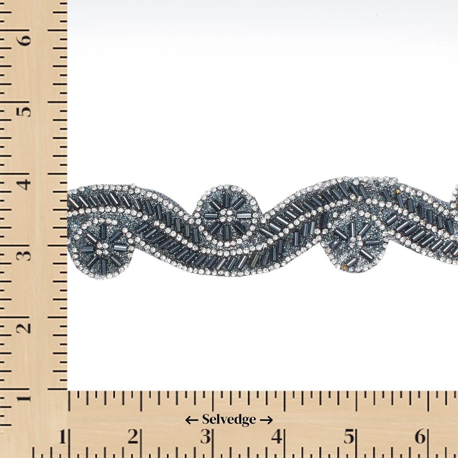1.5 Inch Beaded Rhinestone Glitter Infused Iron On Sheer Fabric Trim - Image 13