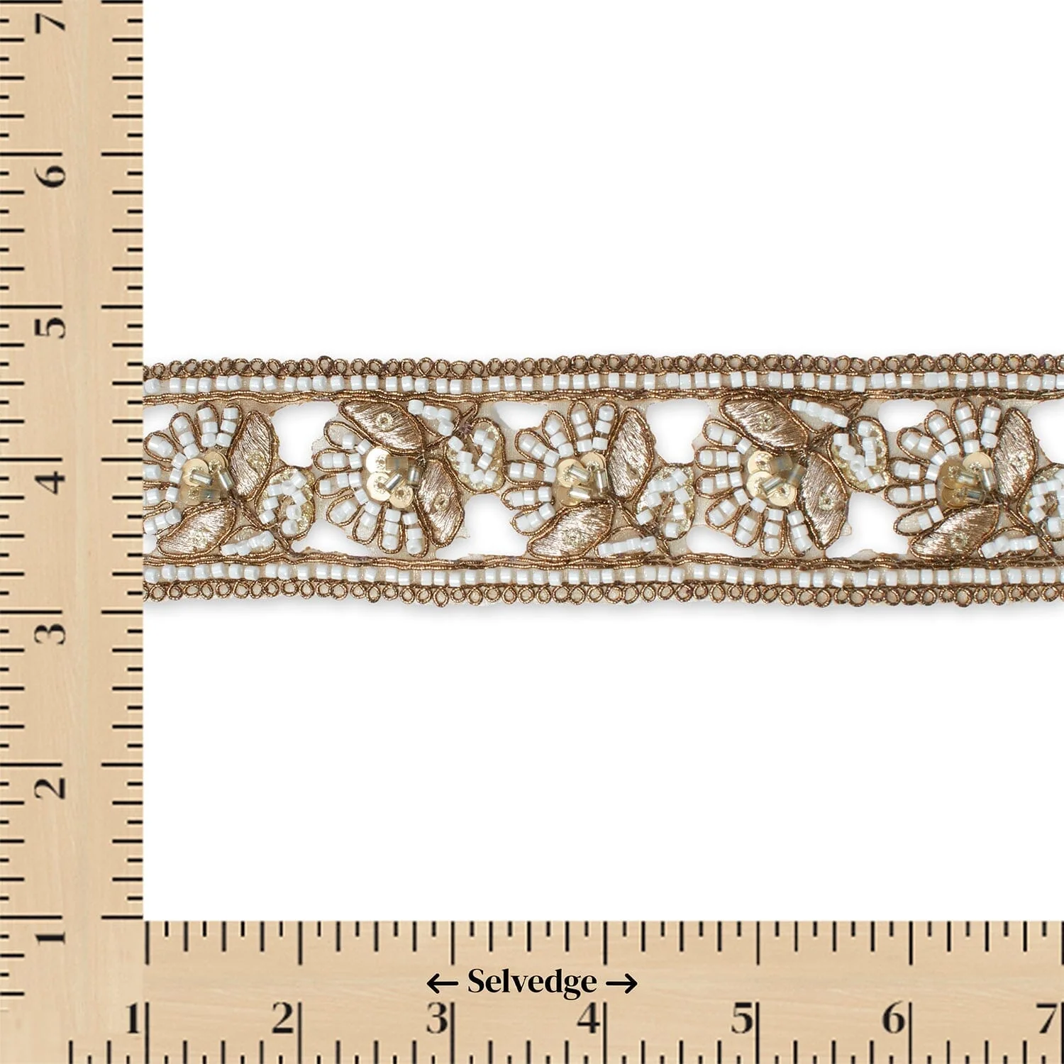 1.5 Inch Beaded Sequin Metallic Embroidery On Lace Fabric Trim - Image 3