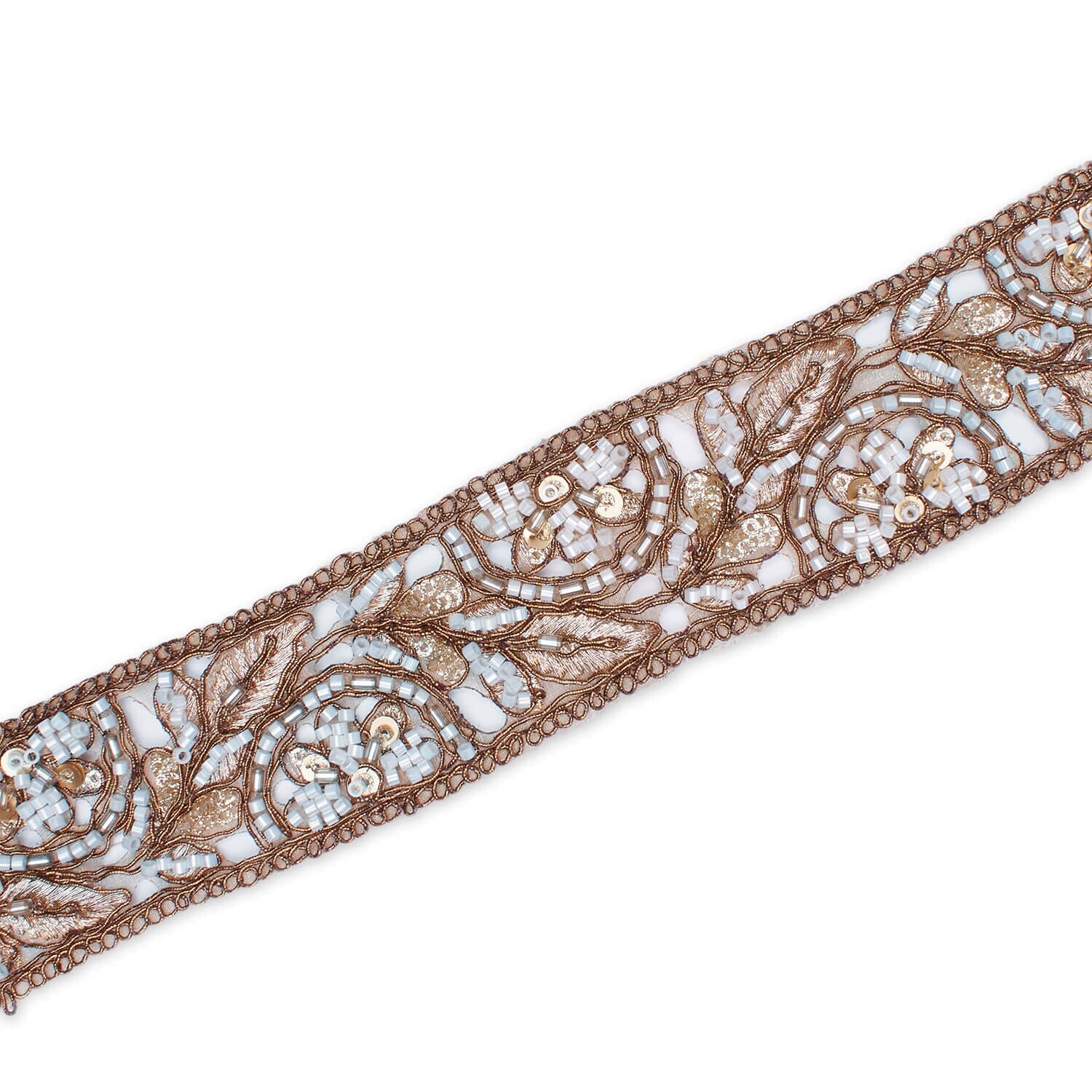 1.75 Inch Floral Beaded Sequined Metallic Corded Embroidery On Mesh Trim (9.8 Yards / 9 Meters) - Image 2