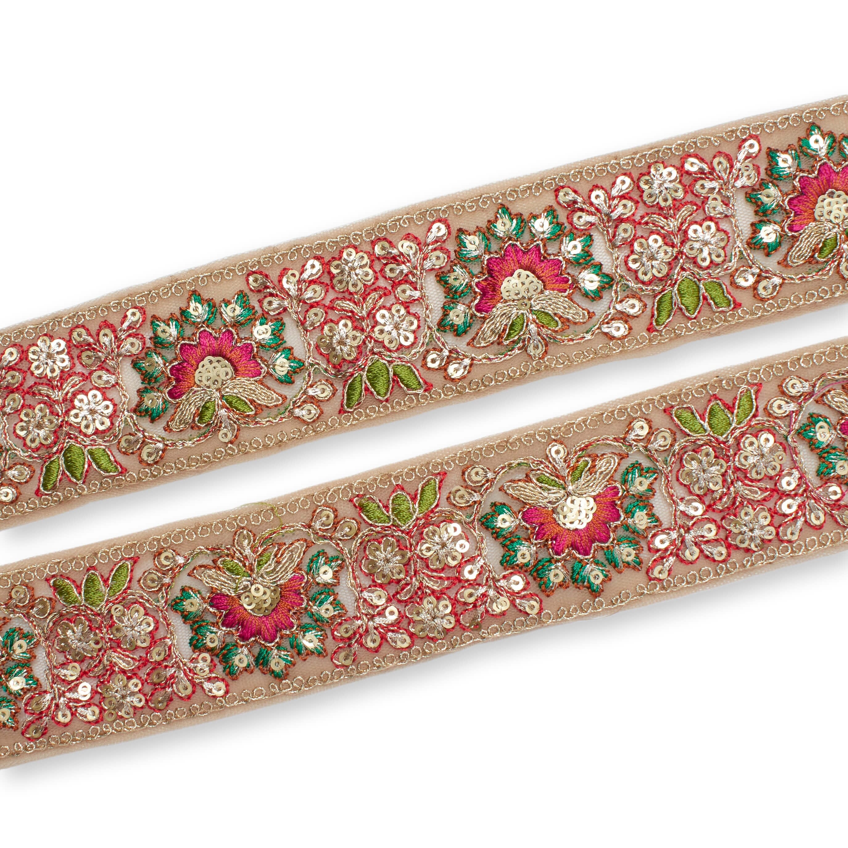 1.75 Inch Floral Bloom Sequin Metallic Corded Embroidery Net Mesh Trim (9.8 Yards / 9 Meters) - Image 15