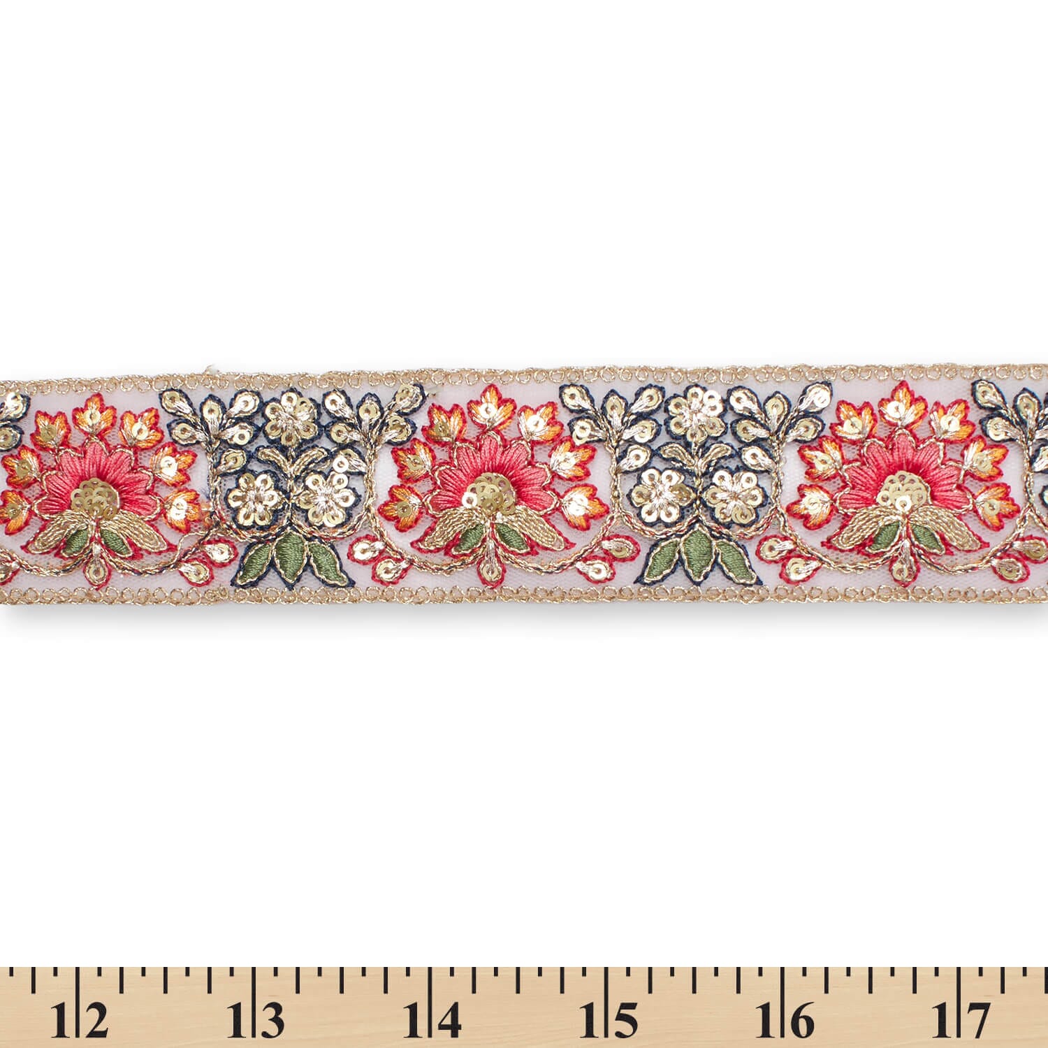 1.75 Inch Floral Bloom Sequin Metallic Corded Embroidery Net Mesh Trim (9.8 Yards / 9 Meters) - Image 7