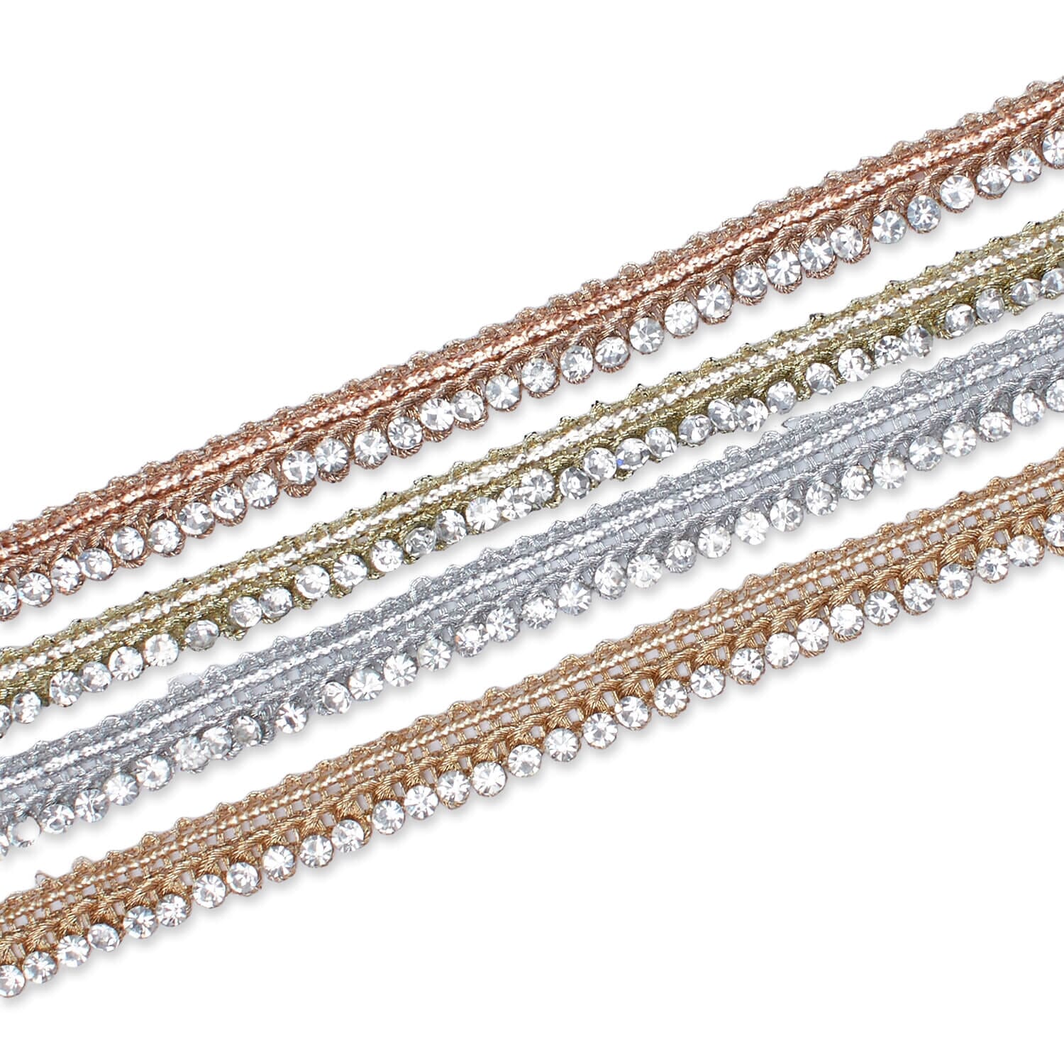 1 Centimeter Diamond Rhinestone Metallic Braided Cord Trim (9.8 Yards / 9 Meters)