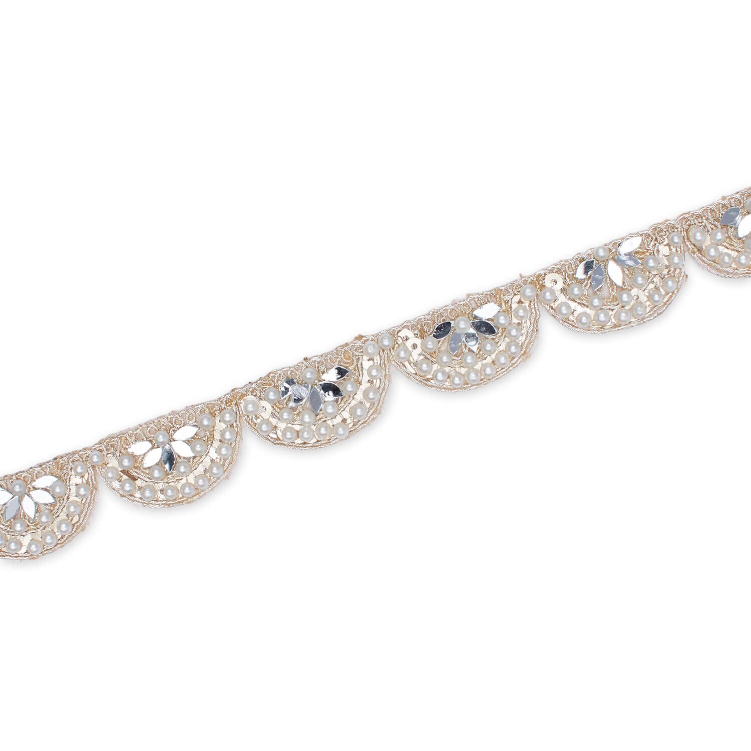 1 Inch Mirror Pearl Sequined Metallic Embroidery On Mesh Trim (9.8 Yards / 9 Meters) - Image 2
