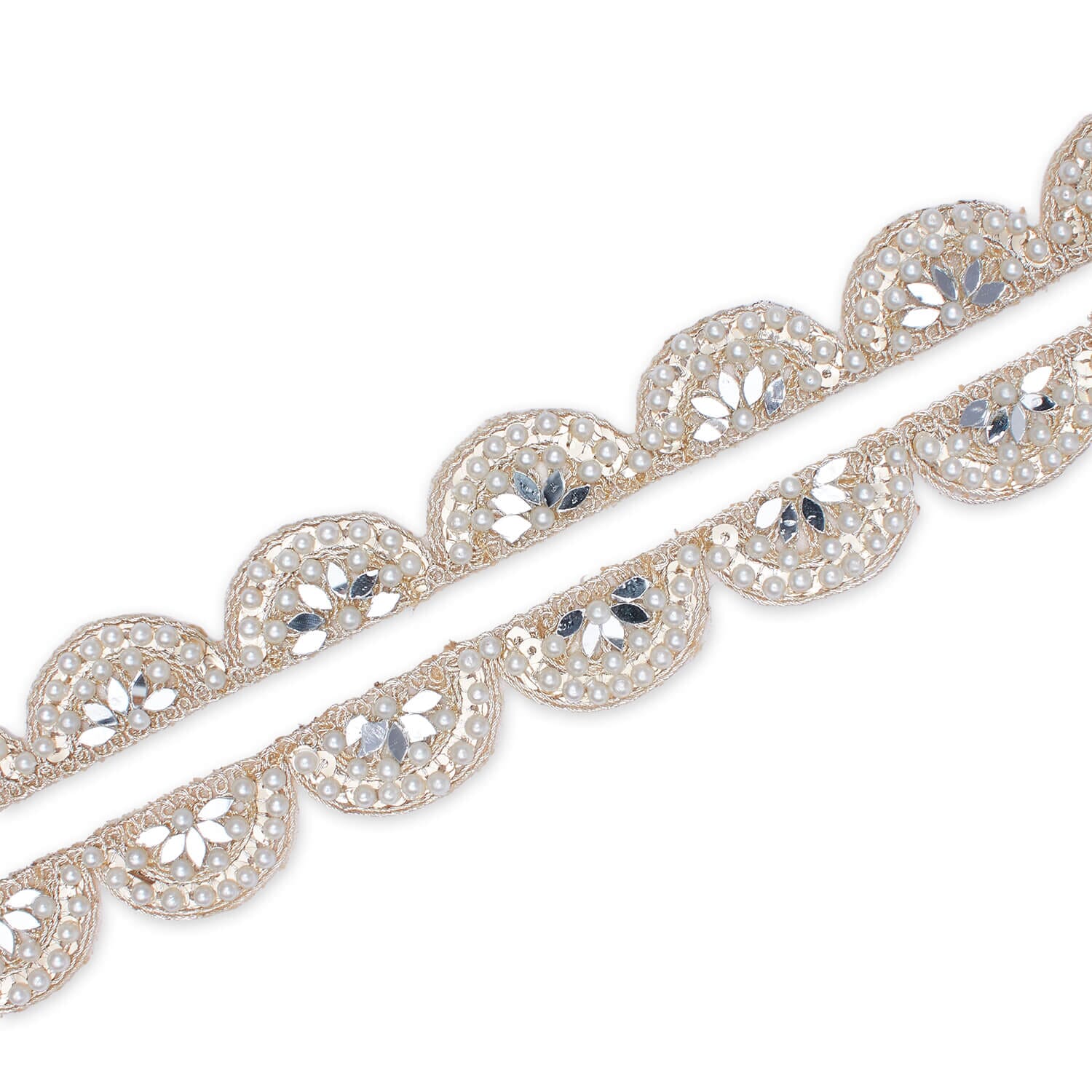 1 Inch Mirror Pearl Sequined Metallic Embroidery On Mesh Trim (9.8 Yards / 9 Meters) - Image 3
