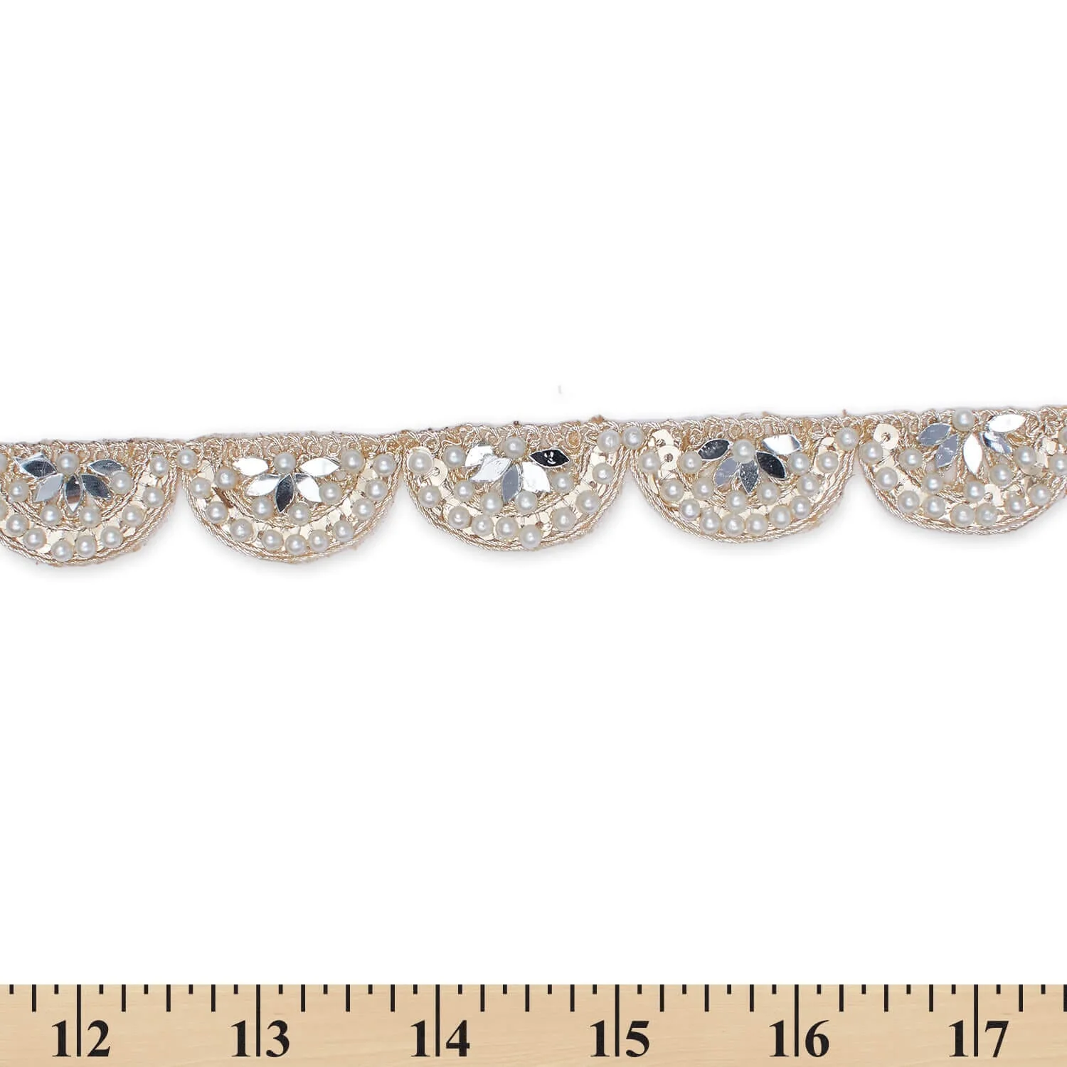 1 Inch Mirror Pearl Sequined Metallic Embroidery On Mesh Trim (9.8 Yards / 9 Meters) - Image 4