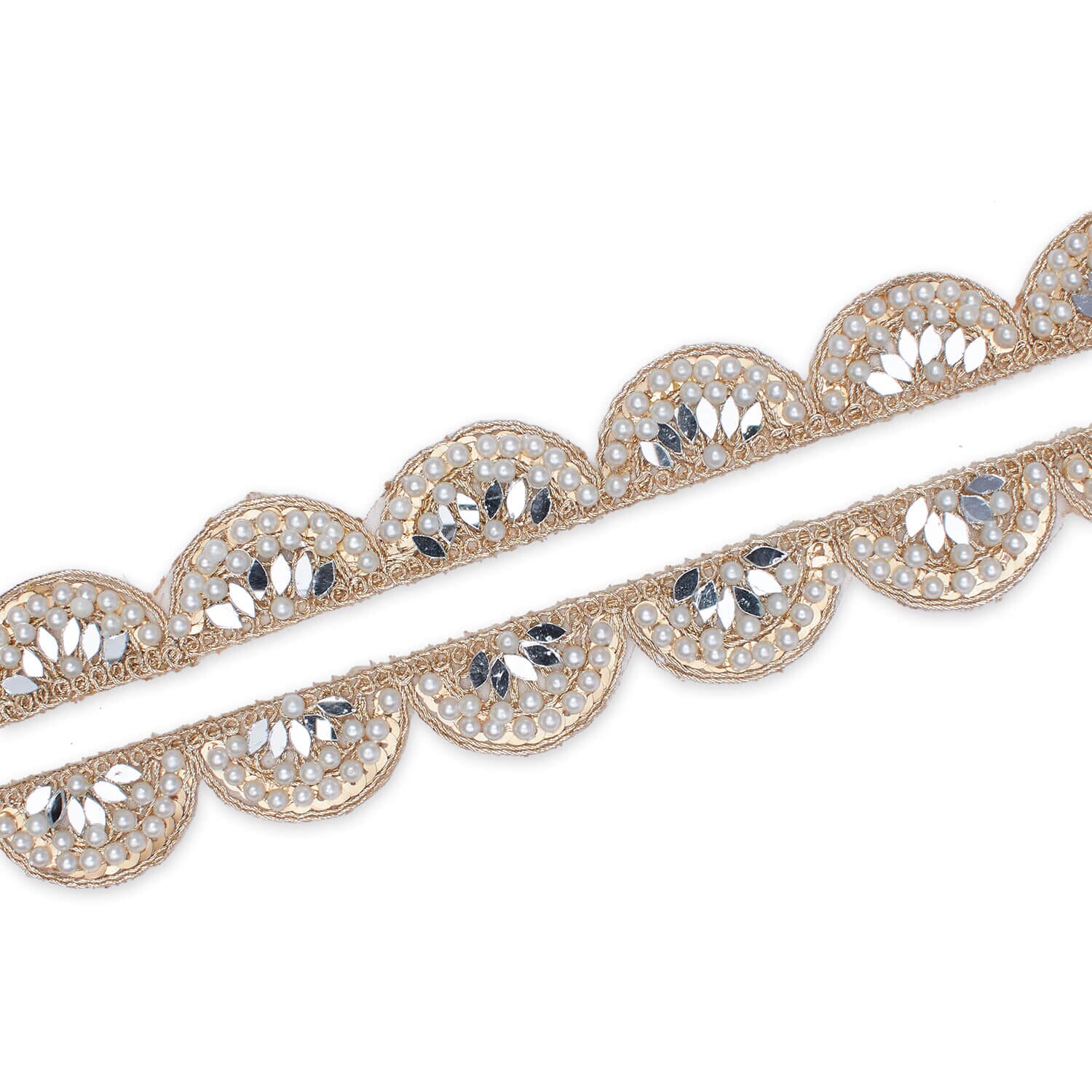 1 Inch Mirror Pearl Sequined Metallic Embroidery On Mesh Trim (9.8 Yards / 9 Meters) - Image 6