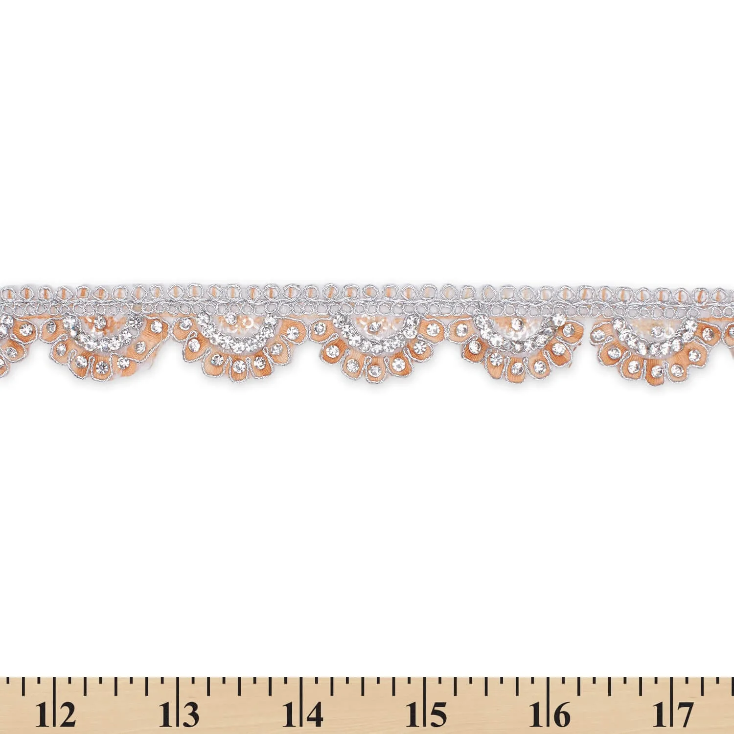 1 Inch Rhinestone Metallic Cording On Scalloped Embroidered Trim (9.8 Yards / 9 Meters) - Image 13