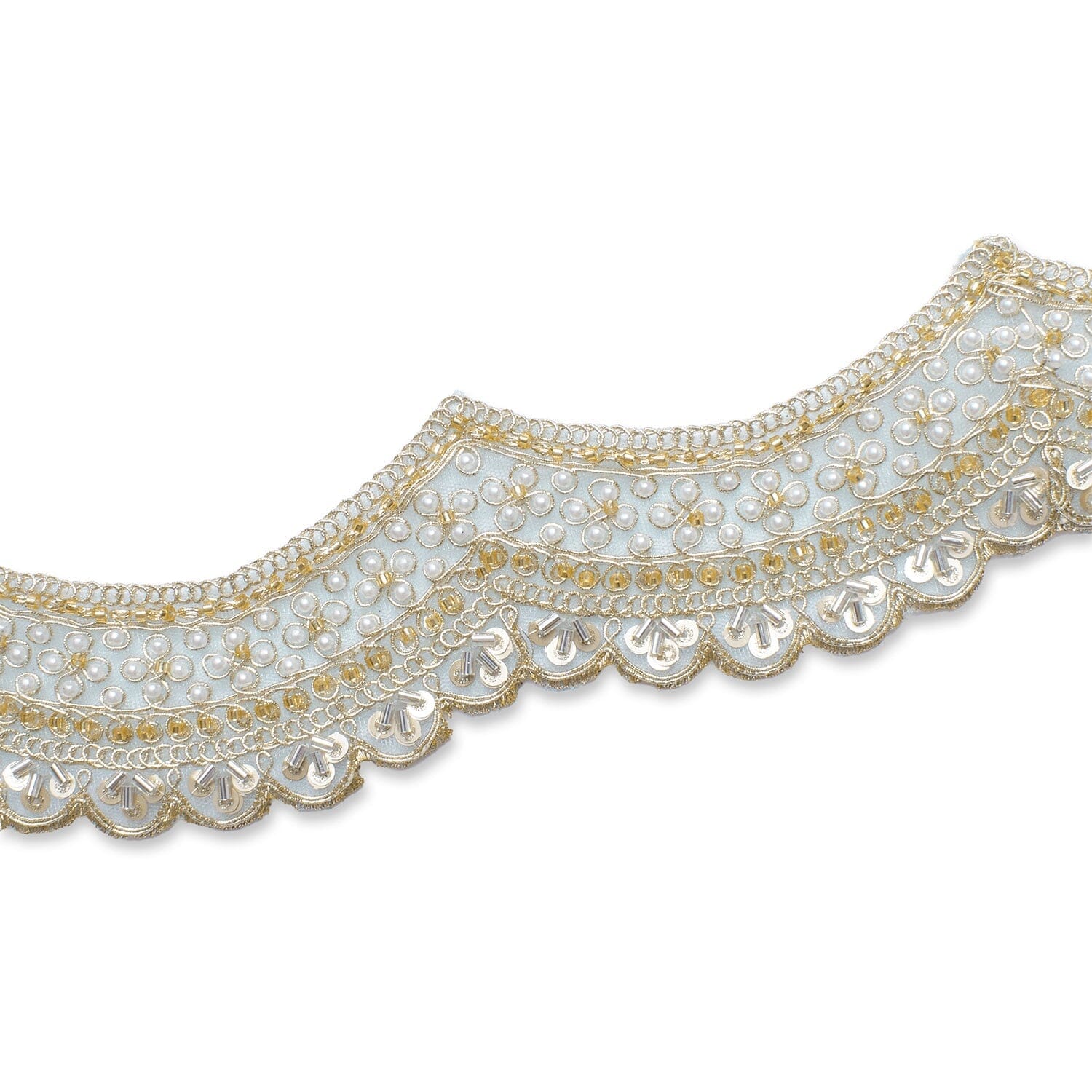 2.5 Inch Beaded Sequin Metallic Cording On Scalloped Mesh Lace Fabric Trim - Image 11