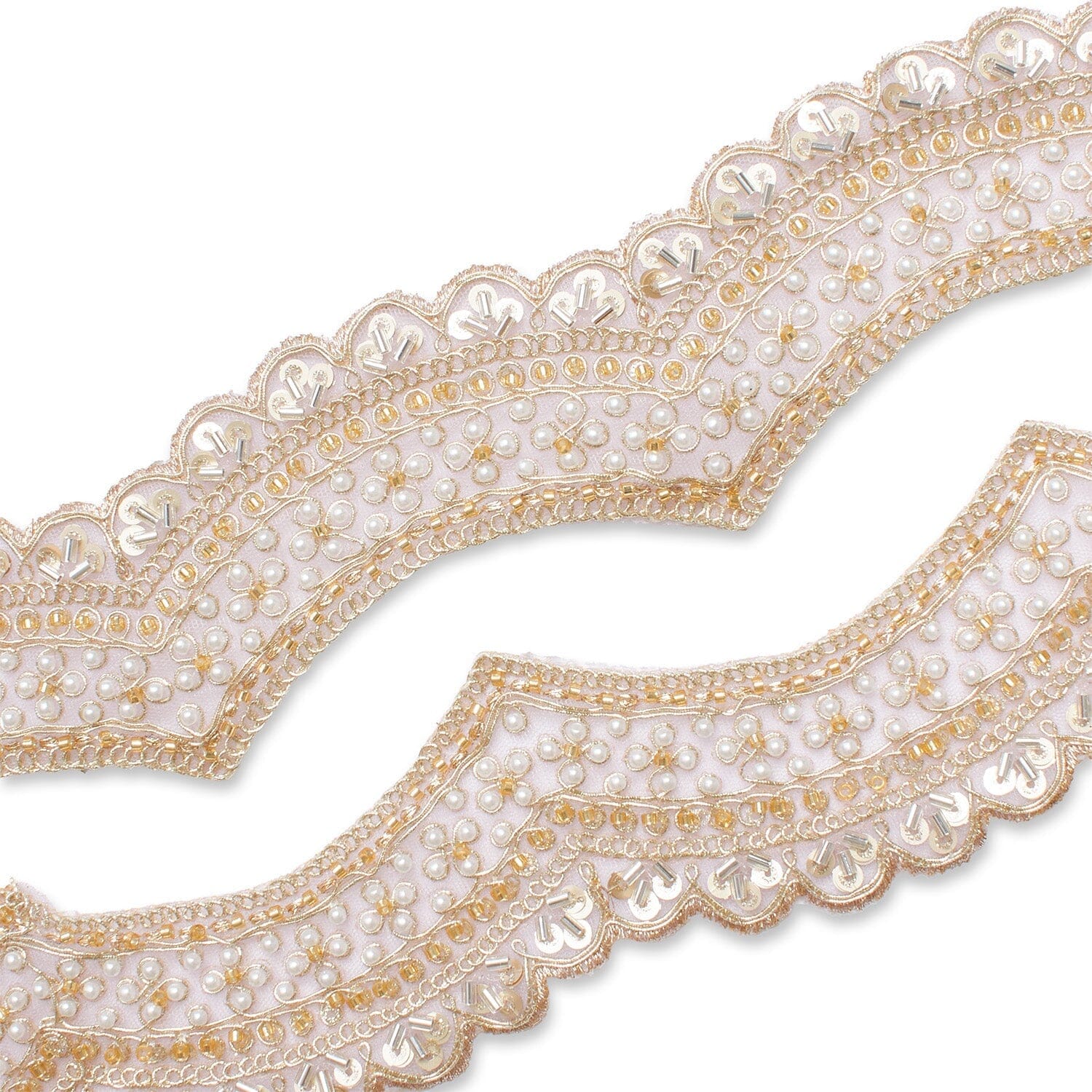 2.5 Inch Beaded Sequin Metallic Cording On Scalloped Mesh Lace Fabric Trim - Image 18