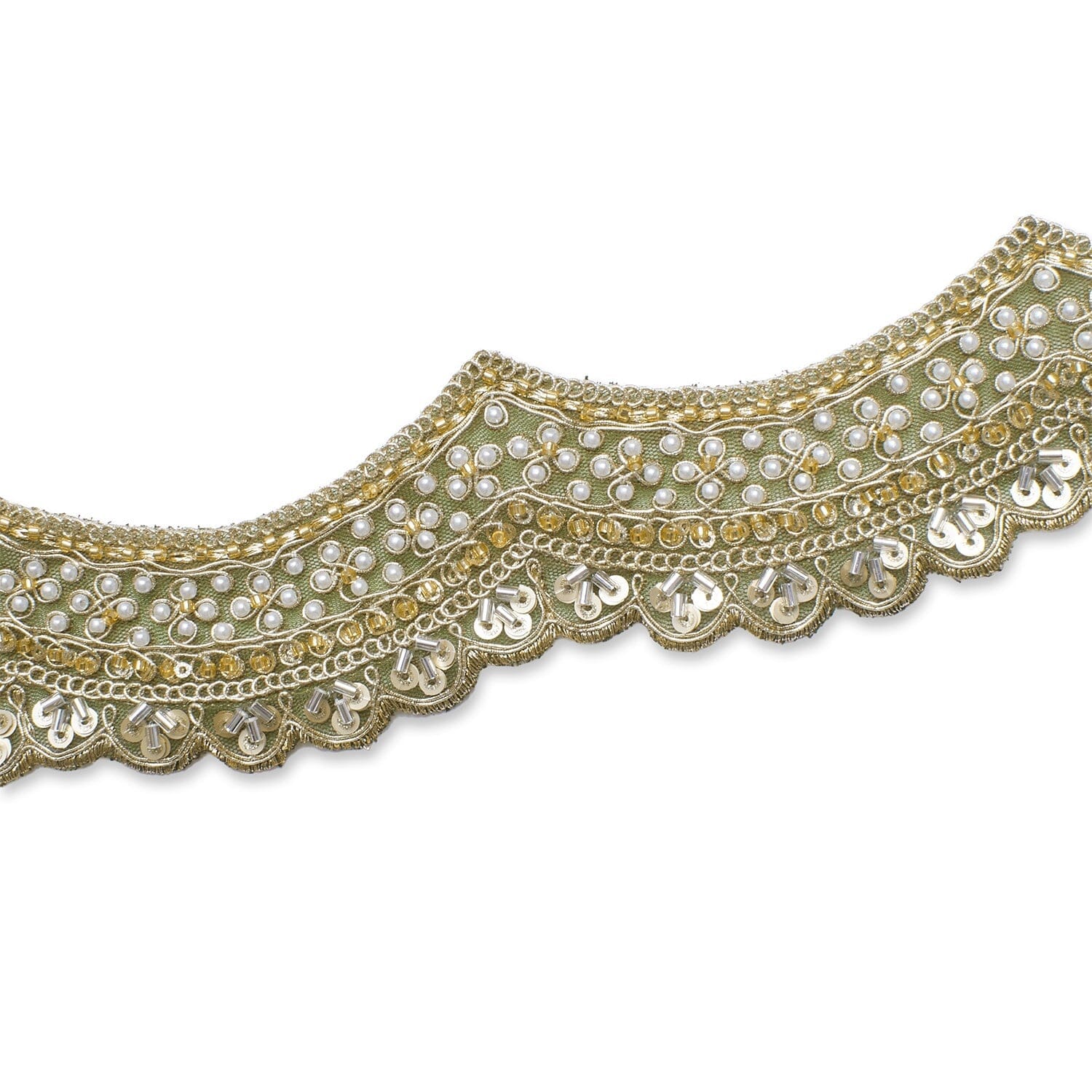 2.5 Inch Beaded Sequin Metallic Cording On Scalloped Mesh Lace Fabric Trim - Image 8