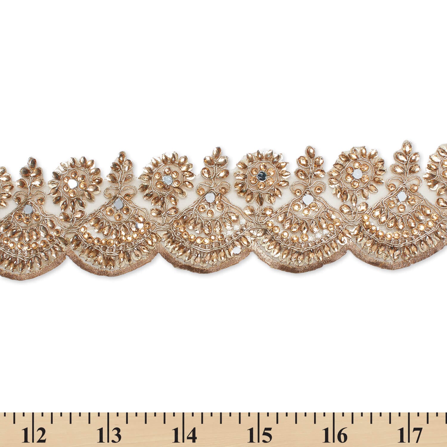 2.5 Inch Floral Mirror Sequined Metallic Corded Rhinestone Embroidered Mesh Trim (9.8 Yards / 9 Meters) - Image 7