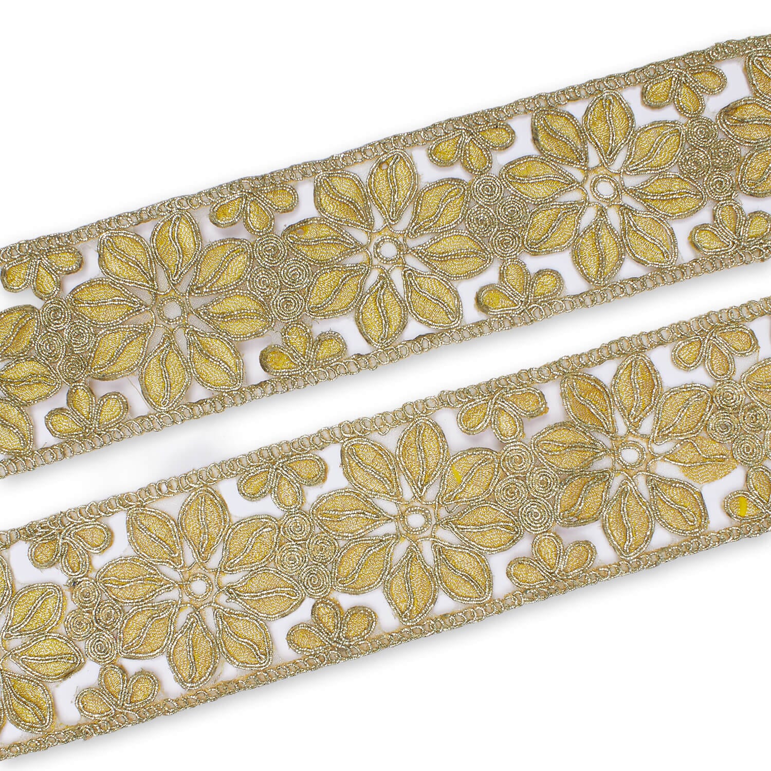 2.5 Inch Floral Swirl Metallic Corded With Embroidery On Lace Trim (9.8 Yards / 9 Meters) - Image 2