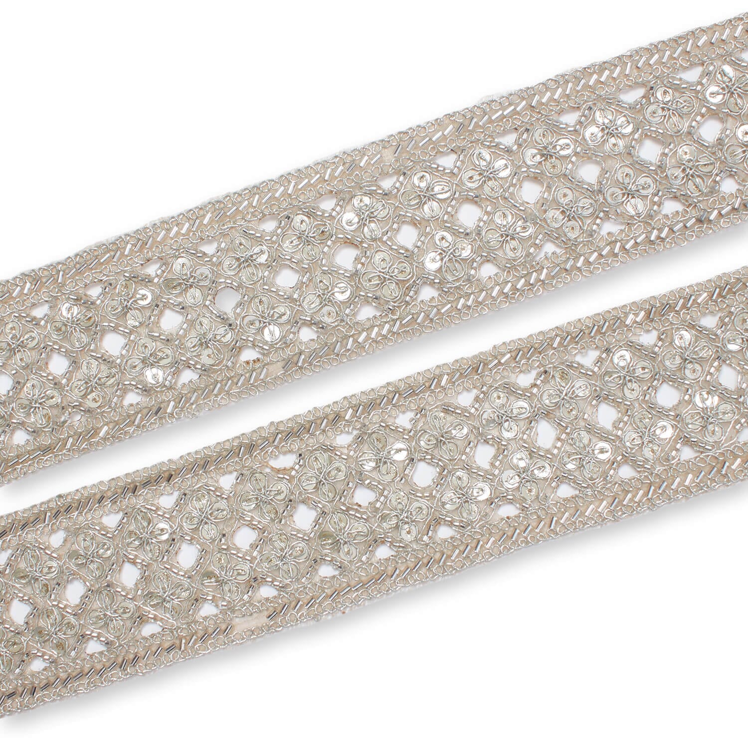 2.5 Inch Geometric Beaded Sequin Corded Eyelet Lace Trim - Image 2