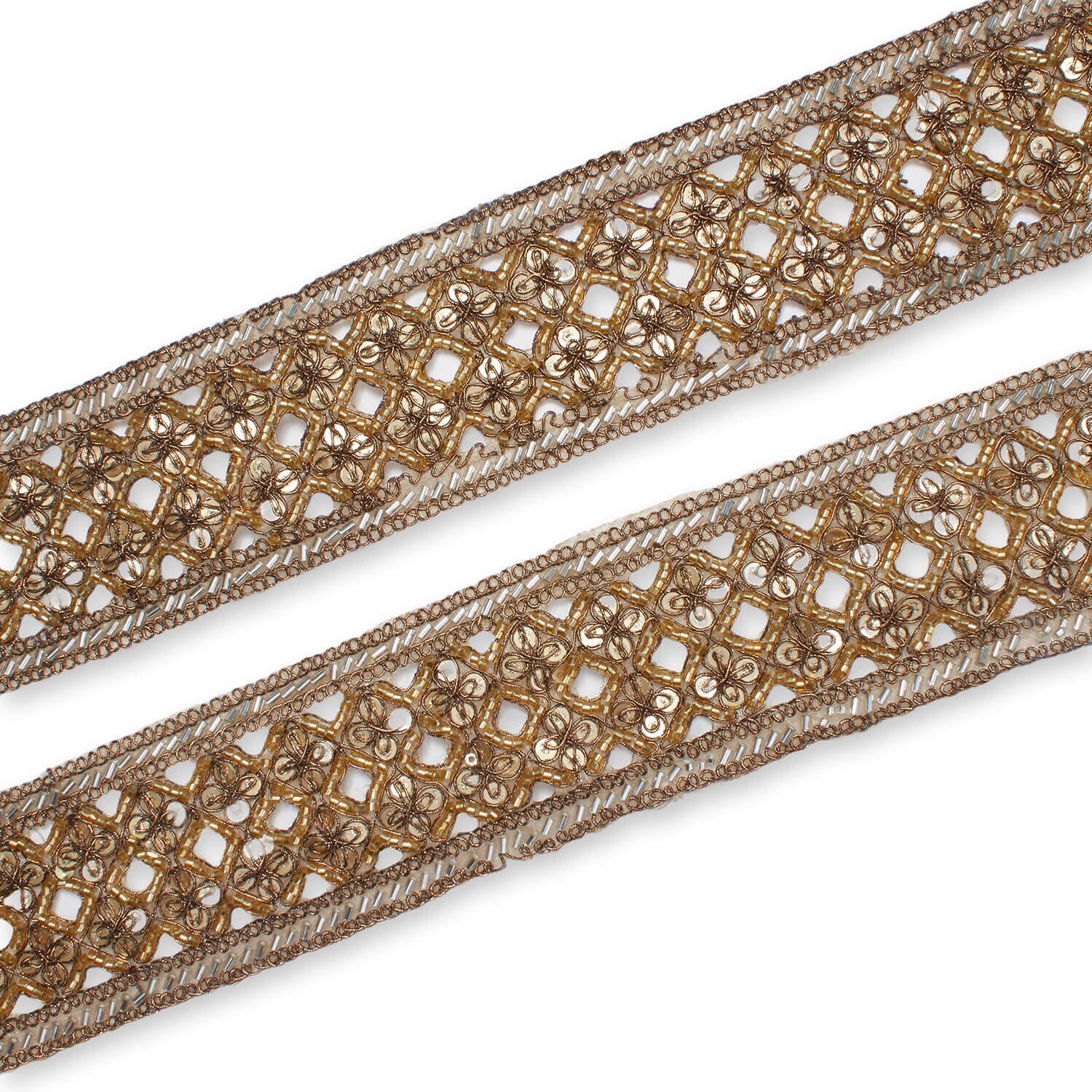 2.5 Inch Geometric Beaded Sequin Corded Eyelet Lace Trim - Image 8