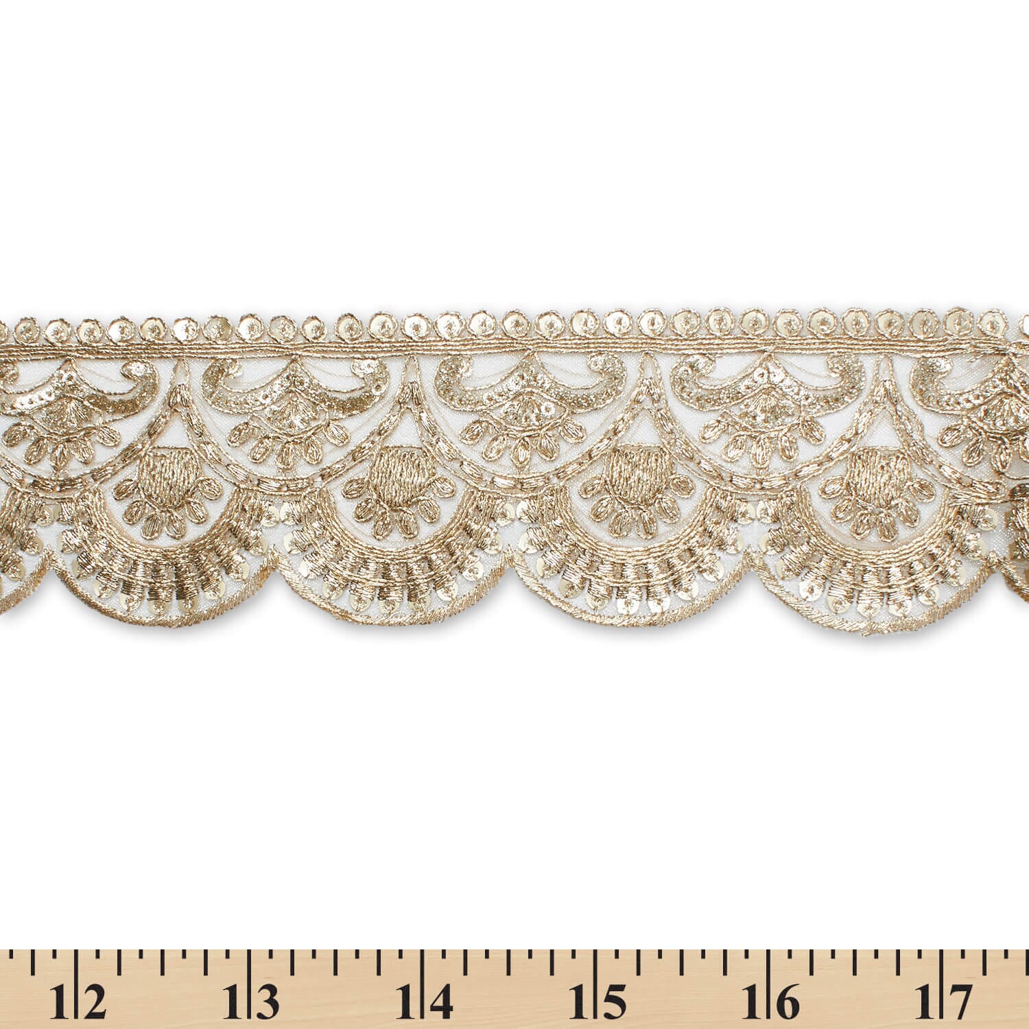 2.5 Inch Scalloped Floral Sequin Metallic Corded Mesh Trim (9.8 Yards / 9 Meters) - Image 13