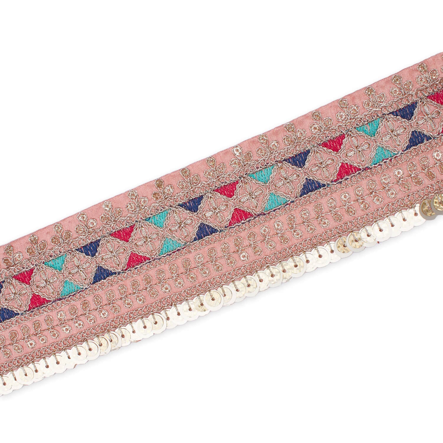 2.5 Inch Triangle Geometric Floral Sequined Metallic Corded Embroidered Trim (9.8 Yards / 9 Meters) - Image 14