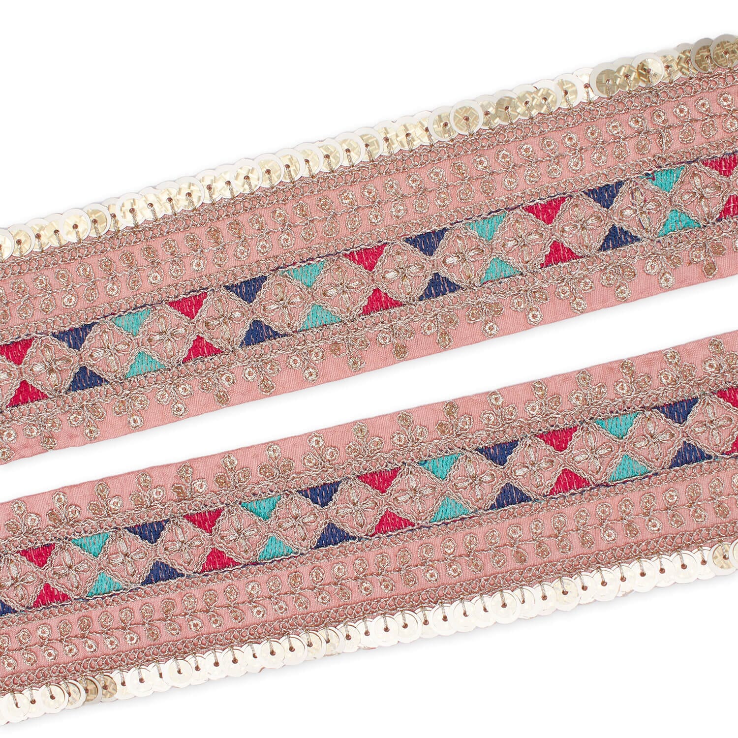 2.5 Inch Triangle Geometric Floral Sequined Metallic Corded Embroidered Trim (9.8 Yards / 9 Meters) - Image 15