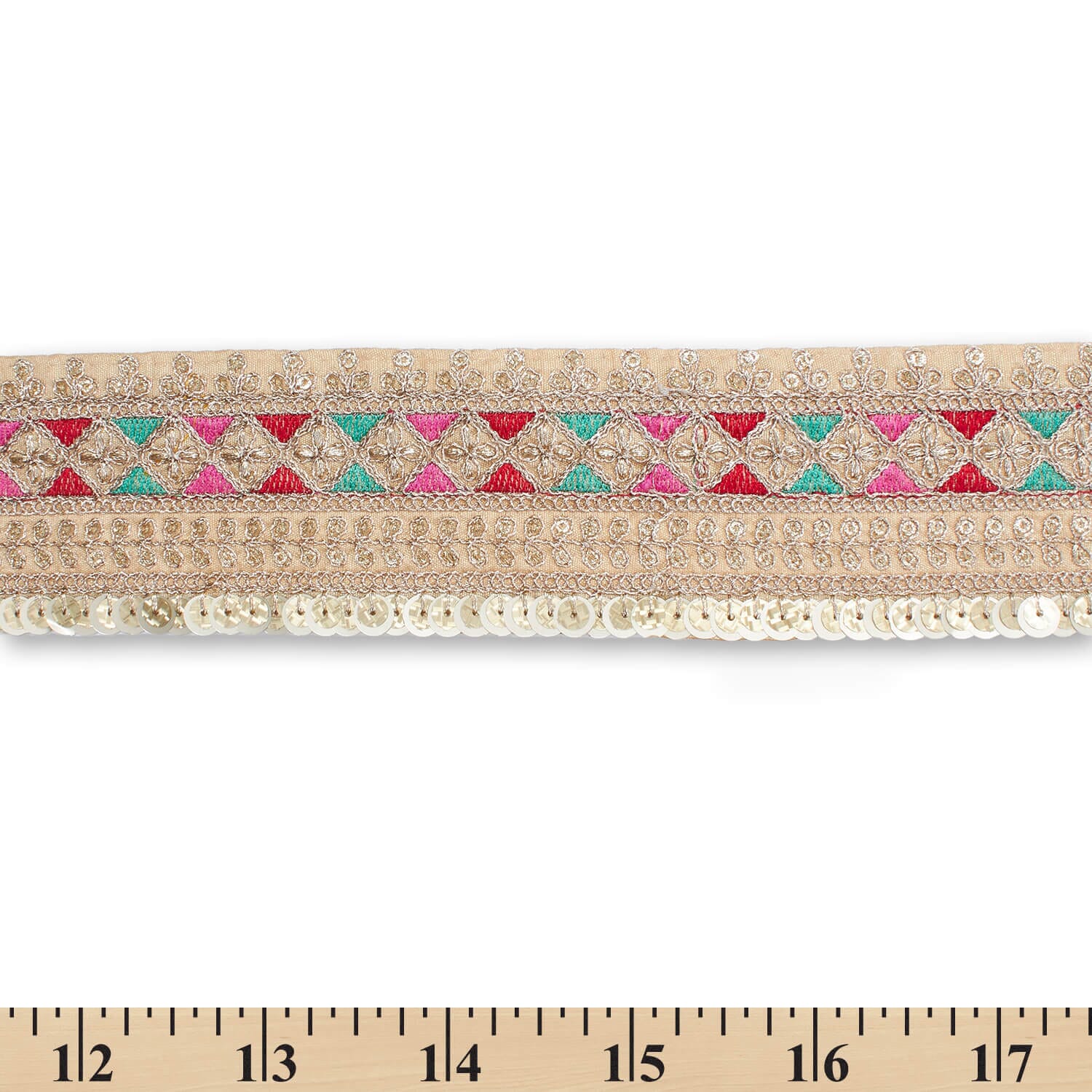 2.5 Inch Triangle Geometric Floral Sequined Metallic Corded Embroidered Trim (9.8 Yards / 9 Meters) - Image 19