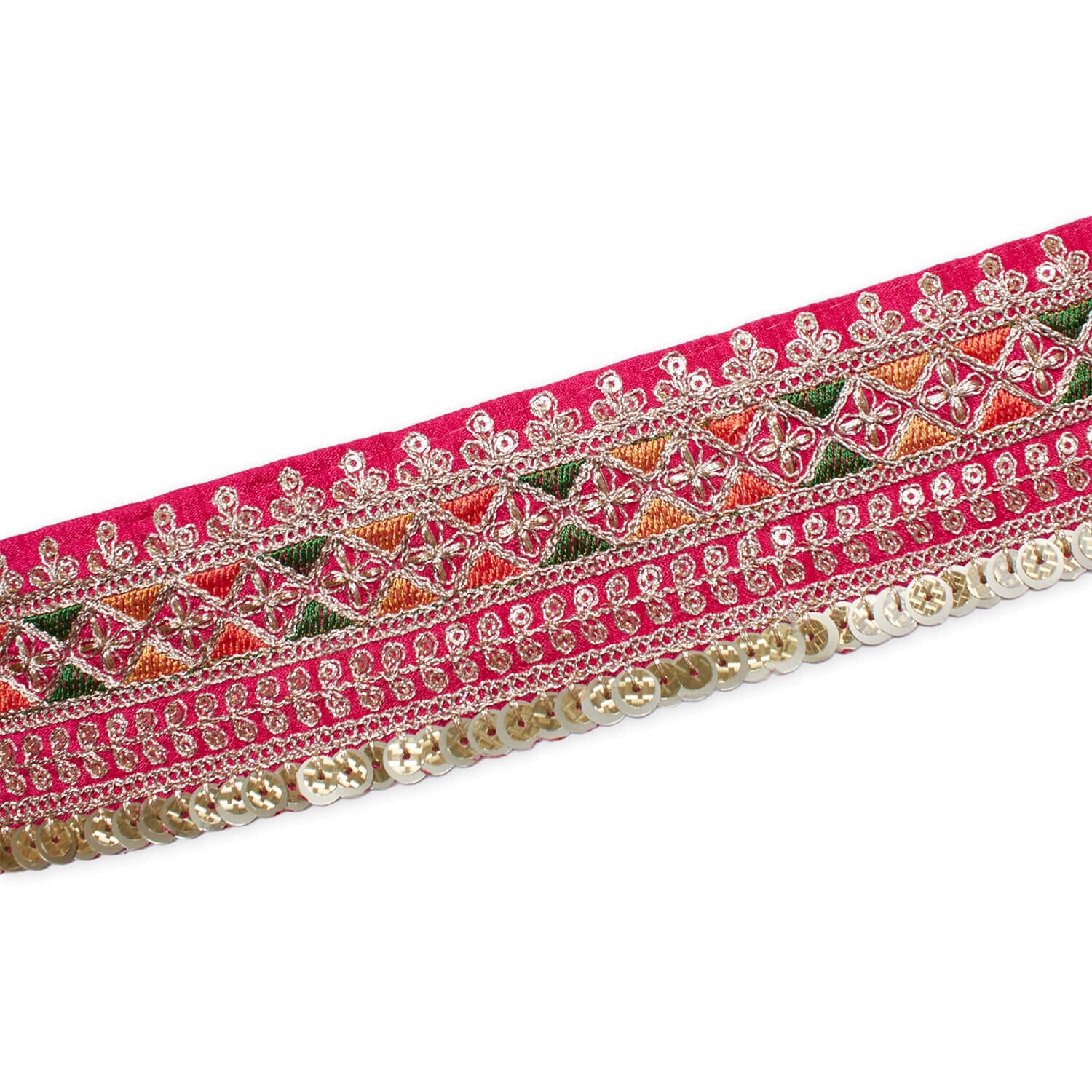 2.5 Inch Triangle Geometric Floral Sequined Metallic Corded Embroidered Trim (9.8 Yards / 9 Meters) - Image 5