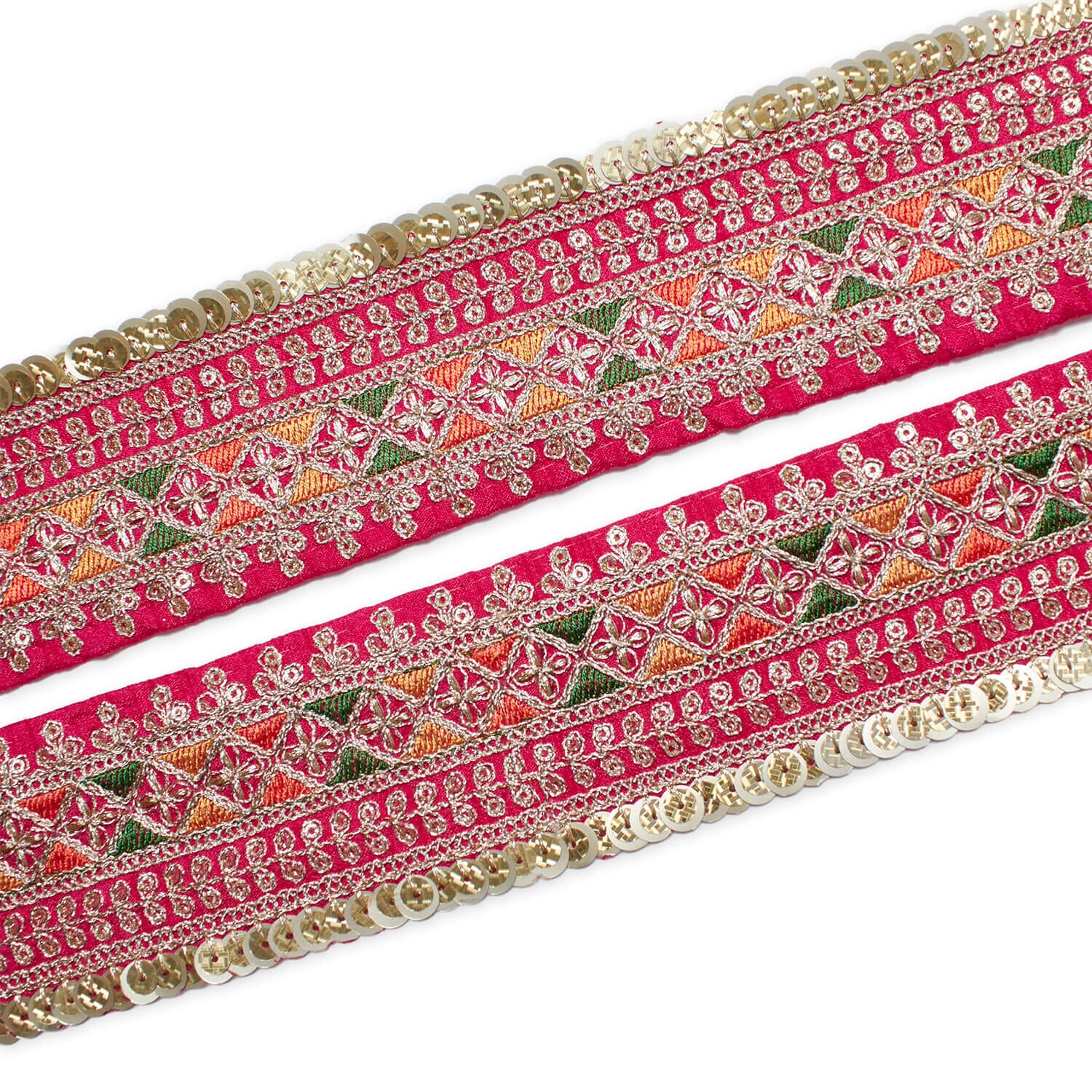 2.5 Inch Triangle Geometric Floral Sequined Metallic Corded Embroidered Trim (9.8 Yards / 9 Meters) - Image 6
