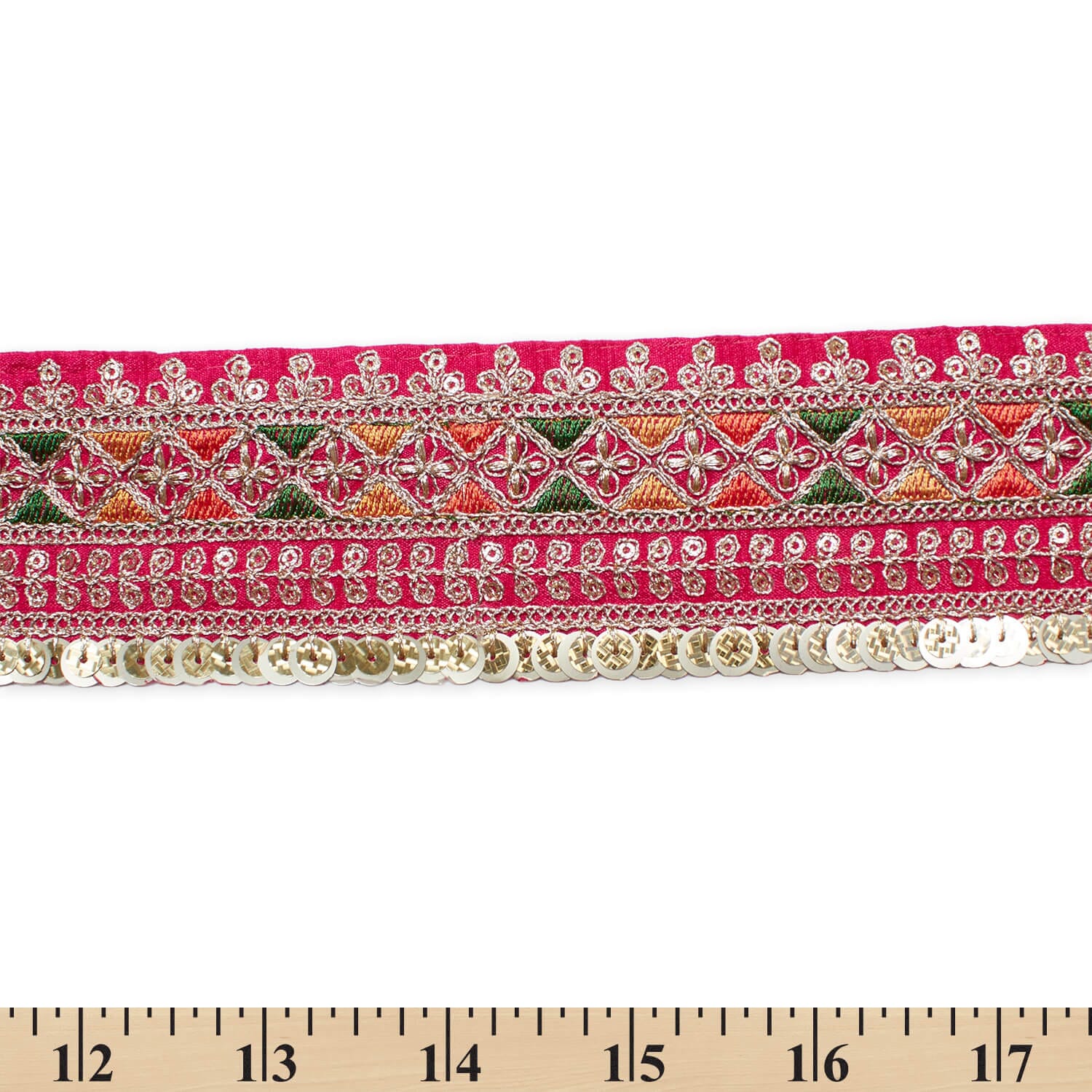 2.5 Inch Triangle Geometric Floral Sequined Metallic Corded Embroidered Trim (9.8 Yards / 9 Meters) - Image 7