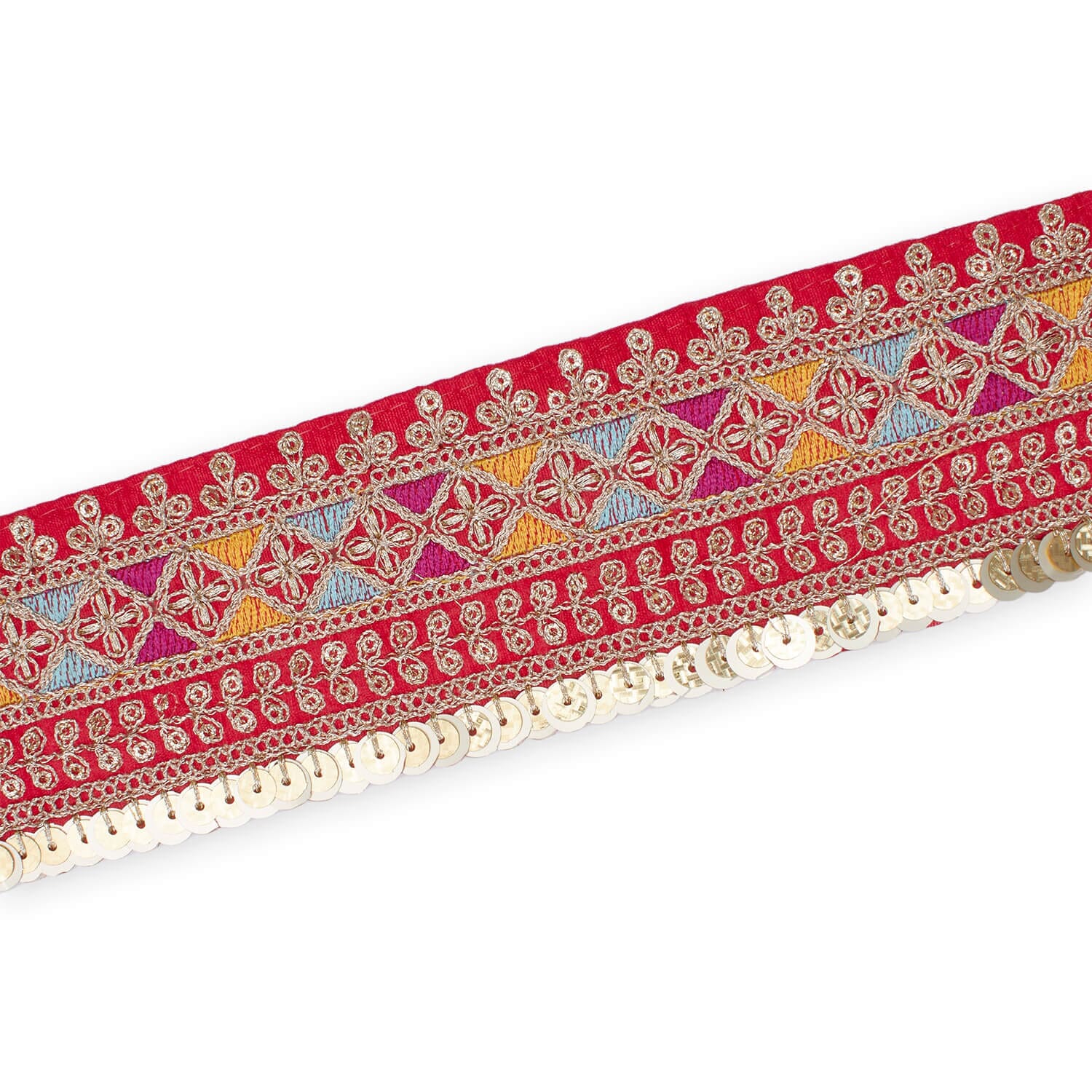2.5 Inch Triangle Geometric Floral Sequined Metallic Corded Embroidered Trim (9.8 Yards / 9 Meters) - Image 8