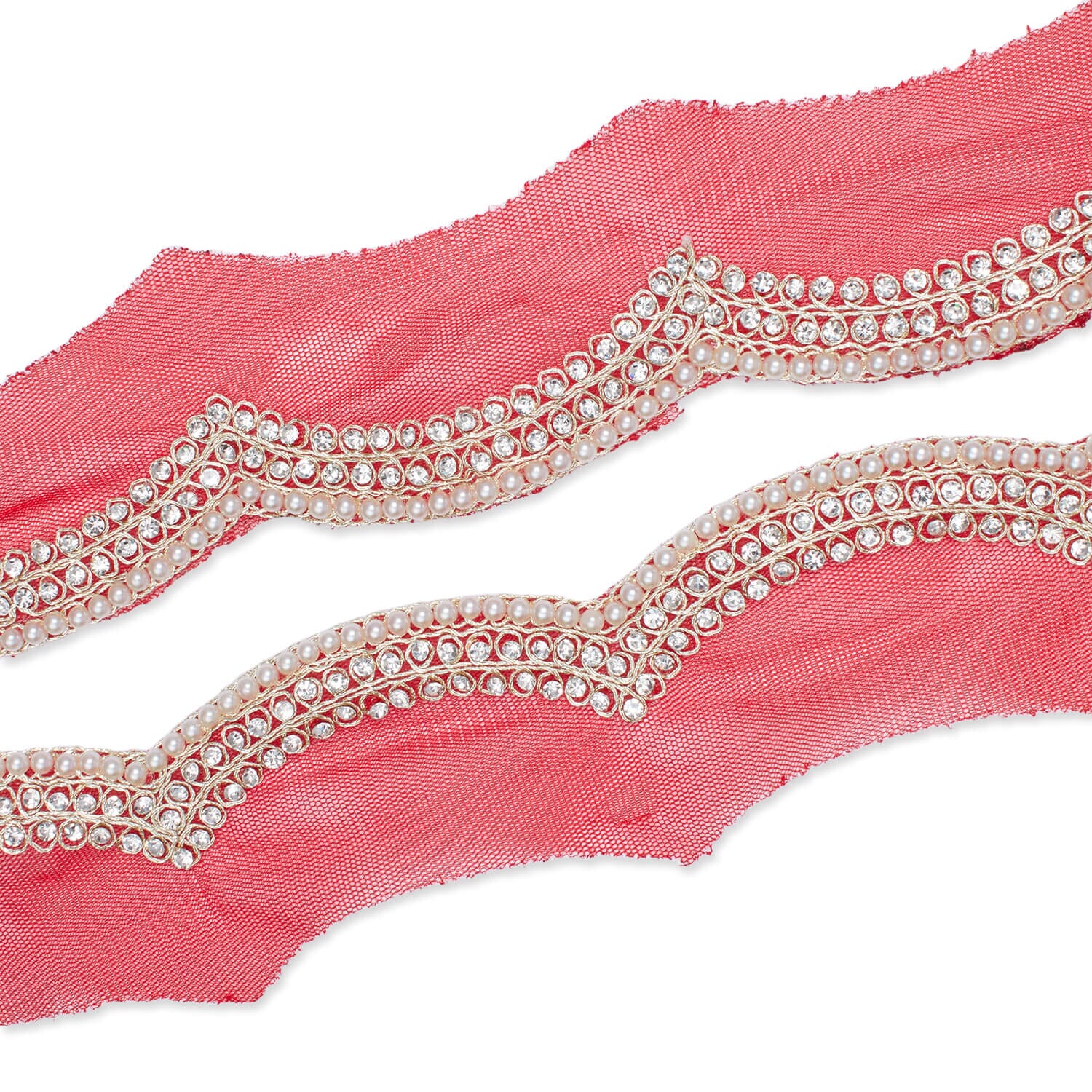 2 Inch Scalloped Regal Rhinestones Beads & Metallic Cording On Polyester Mesh Trim (9.8 Yards / 9 Meters) - Image 3