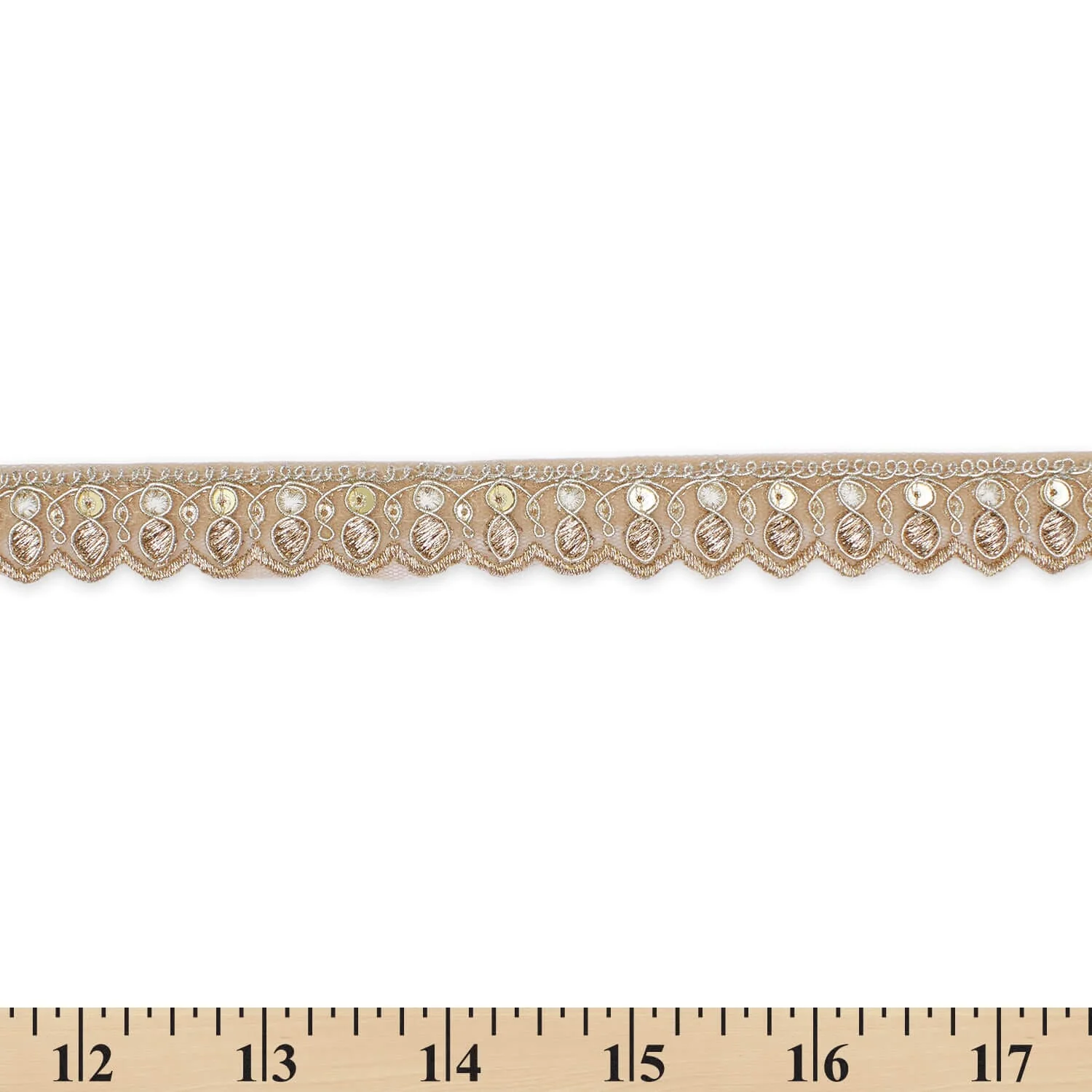3/4 Inch Ornamental Sequined Metallic Cording With Embroidery On Mesh Trim (9.8 Yards / 9 Meters) - Image 4