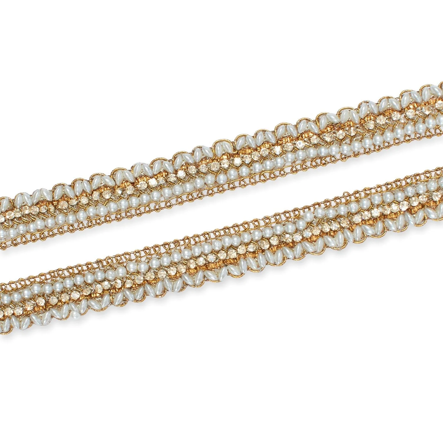 3/4 Inch Pearly Beaded Rhinestone Metallic Corded Fabric Trim - Image 12