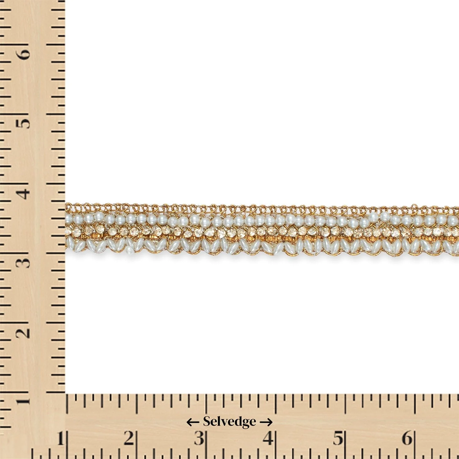 3/4 Inch Pearly Beaded Rhinestone Metallic Corded Fabric Trim - Image 13