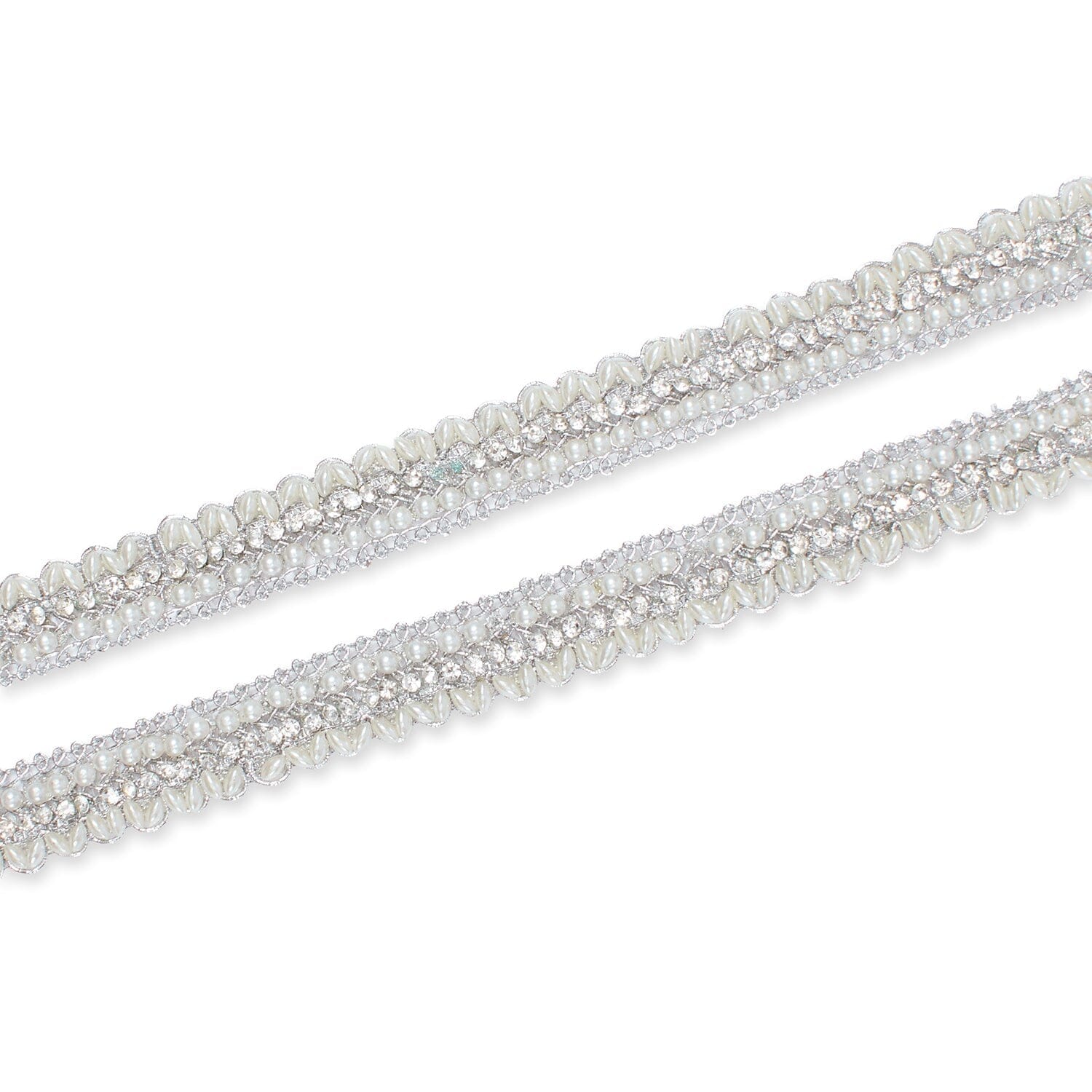3/4 Inch Pearly Beaded Rhinestone Metallic Corded Fabric Trim - Image 6