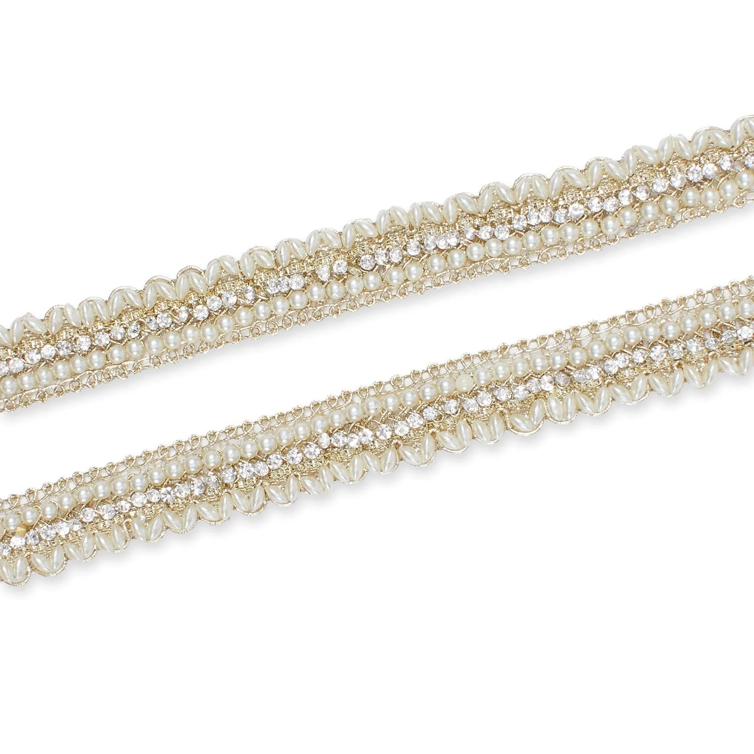 3/4 Inch Pearly Beaded Rhinestone Metallic Corded Fabric Trim - Image 9
